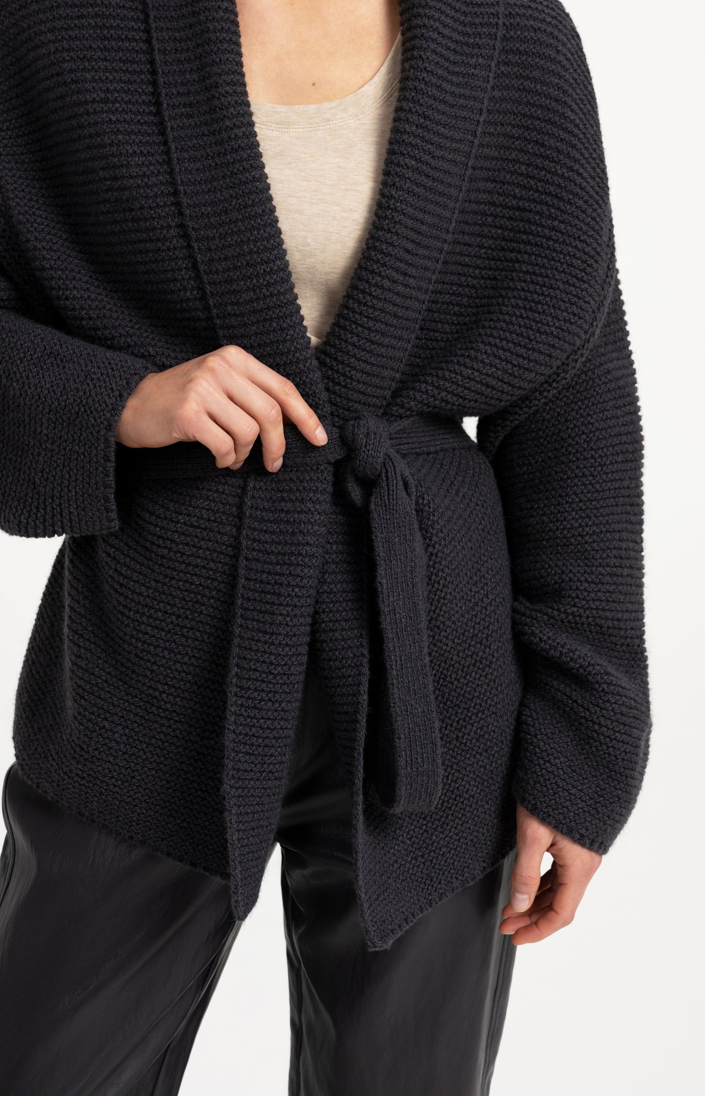 Knitted wrap cardigan with long sleeves