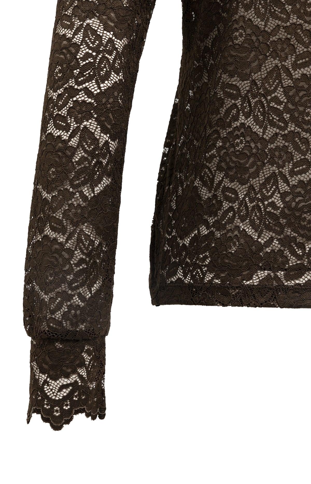 Lace top with high neck and long sleeves - Delicioso Brown