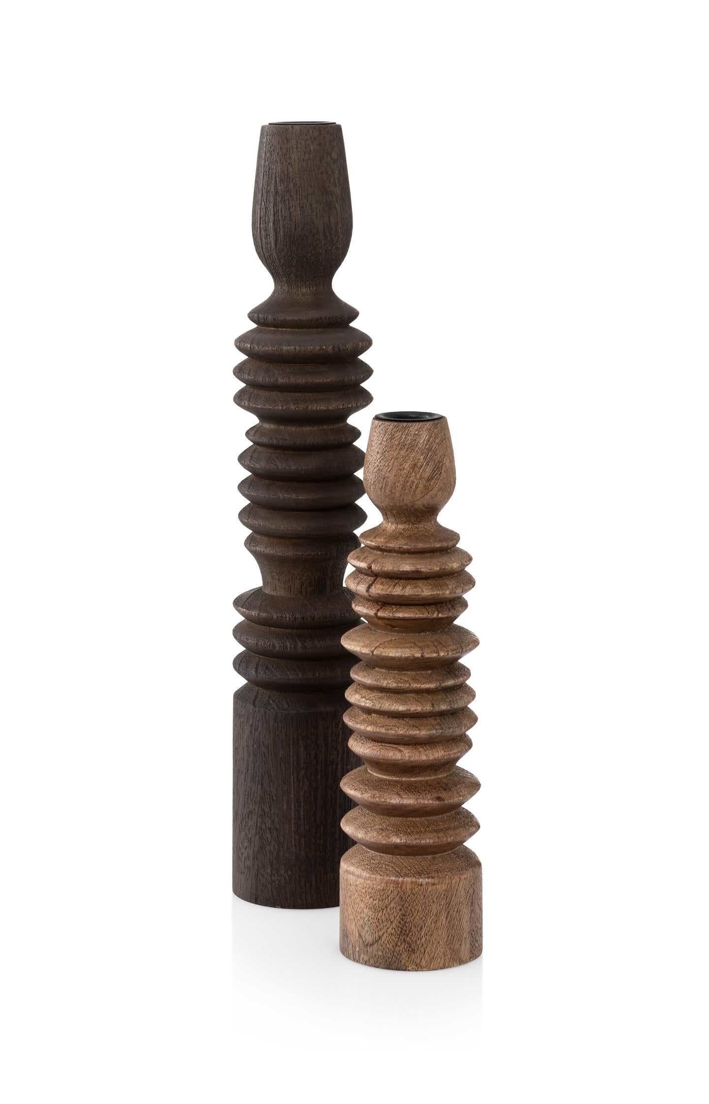 Large twisted mango wood candle holder