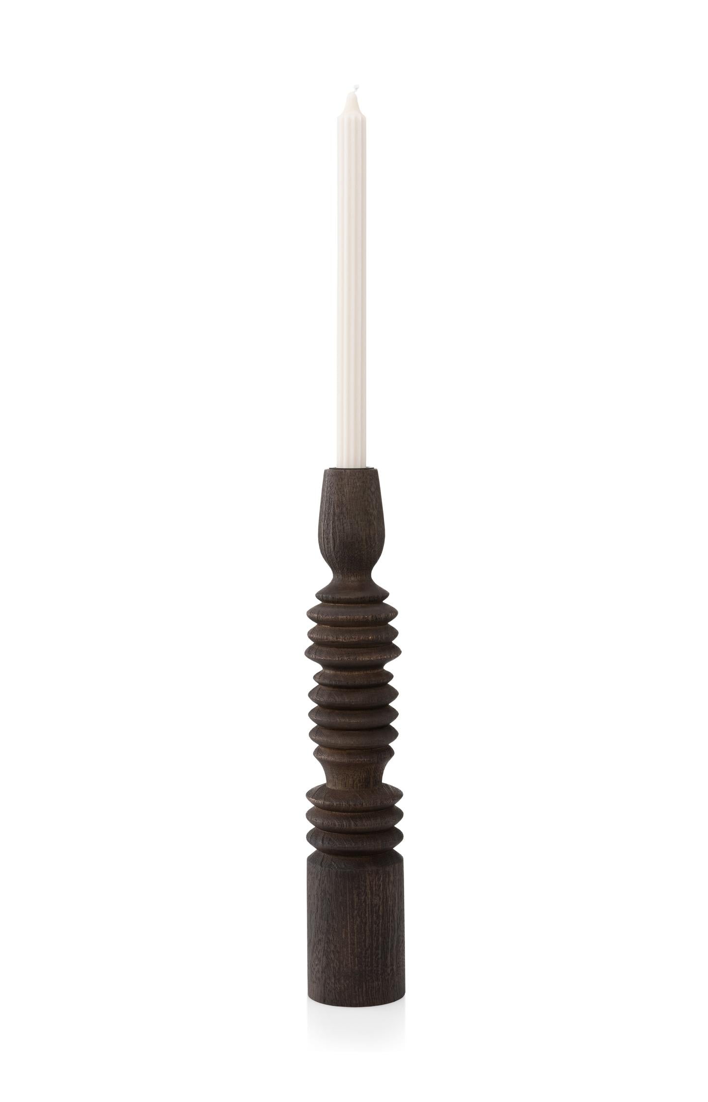 Large twisted mango wood candle holder
