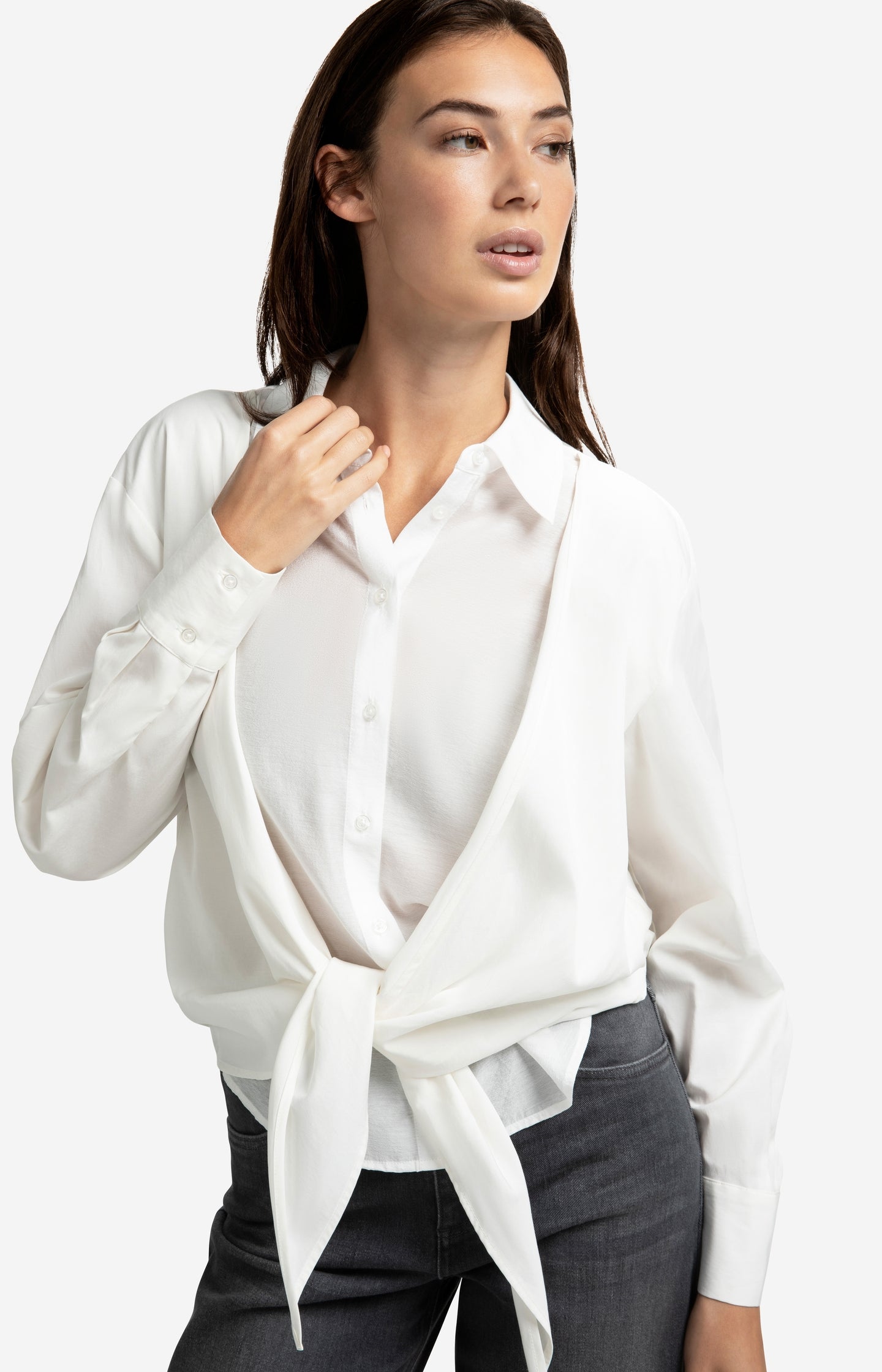 Layered blouse with tie detail and long sleeves