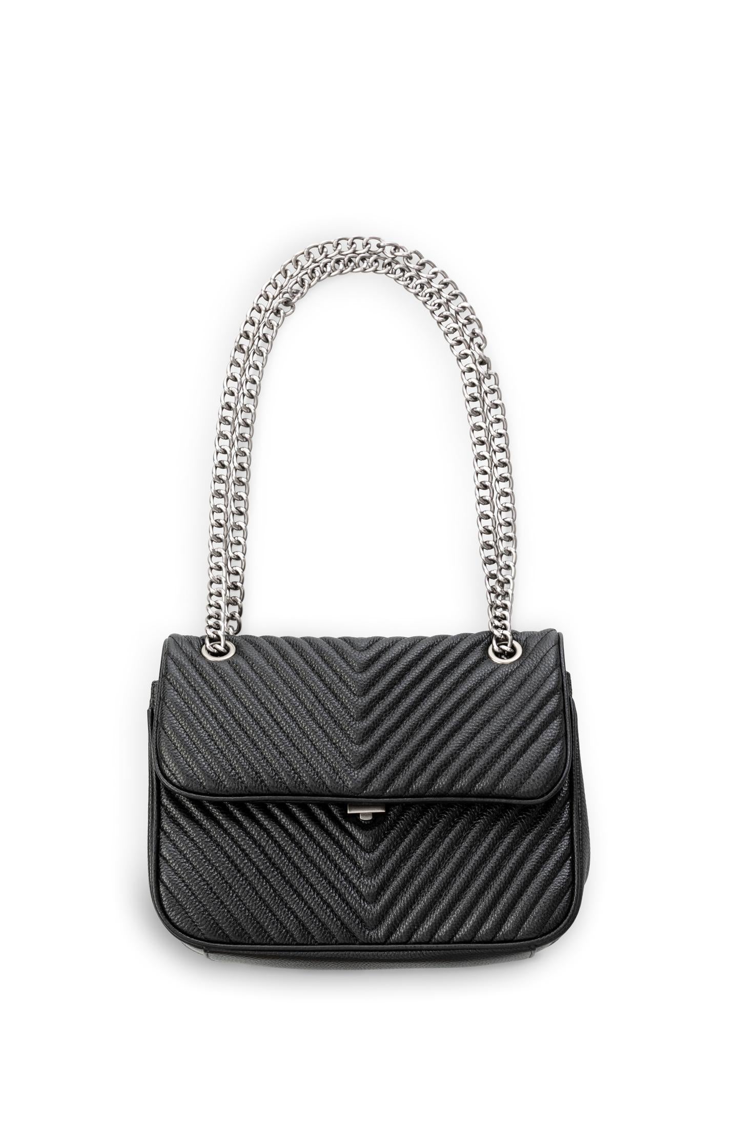 Leather bag Emma with stitching and chain