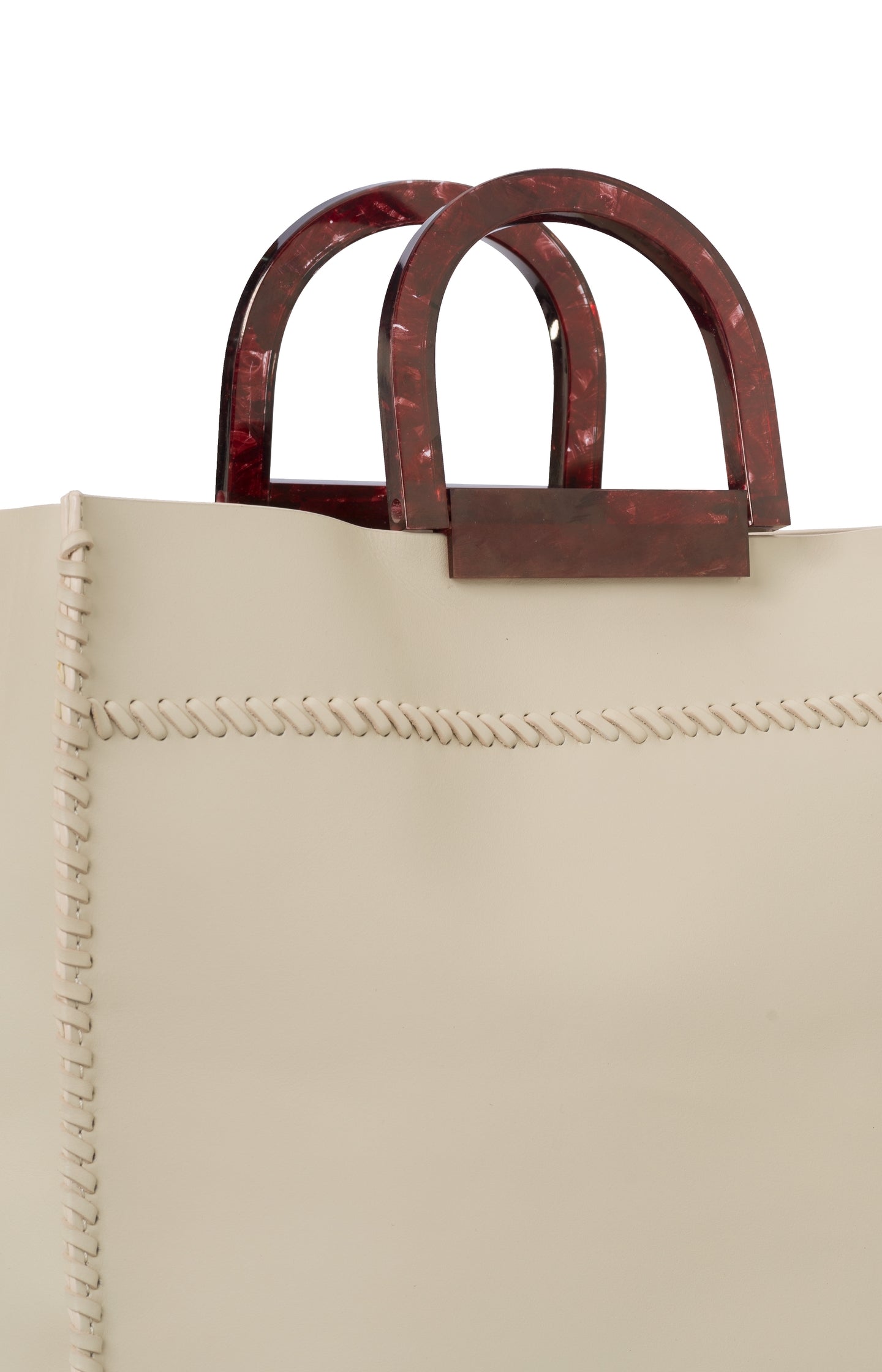 Leather bag with decorated handles and braided details - Safari Sand