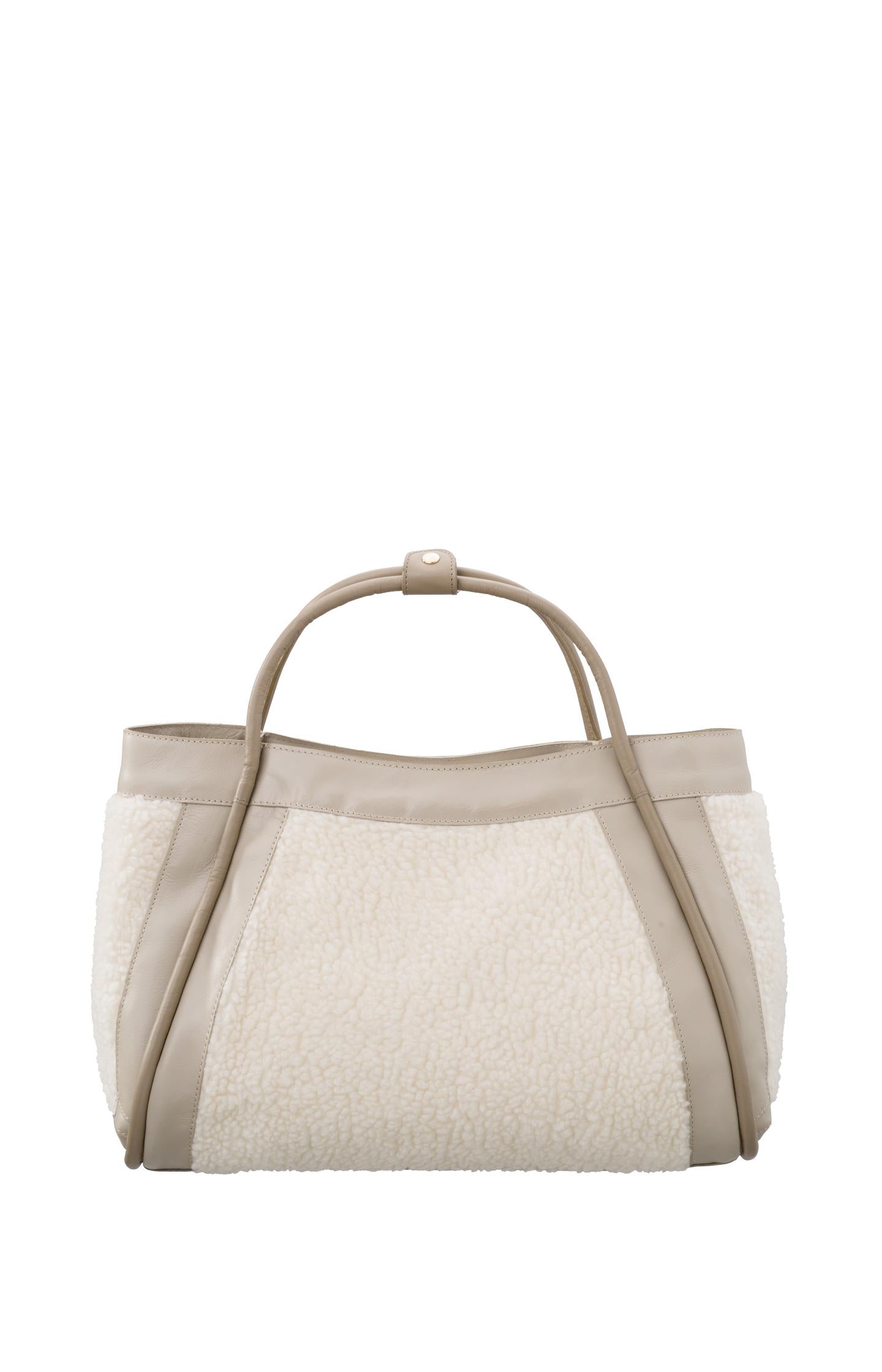 Leather bag with Lammy details - Pure Cashmere Brown - Type: product