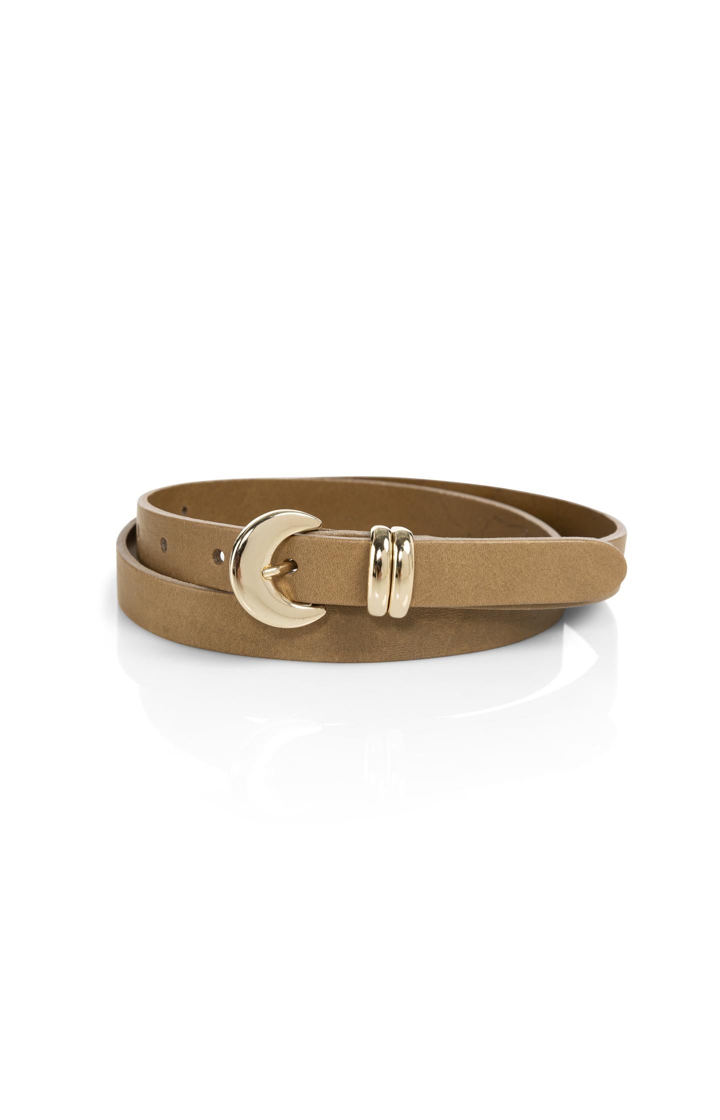 Leather belt with gold-colored moon buckle
