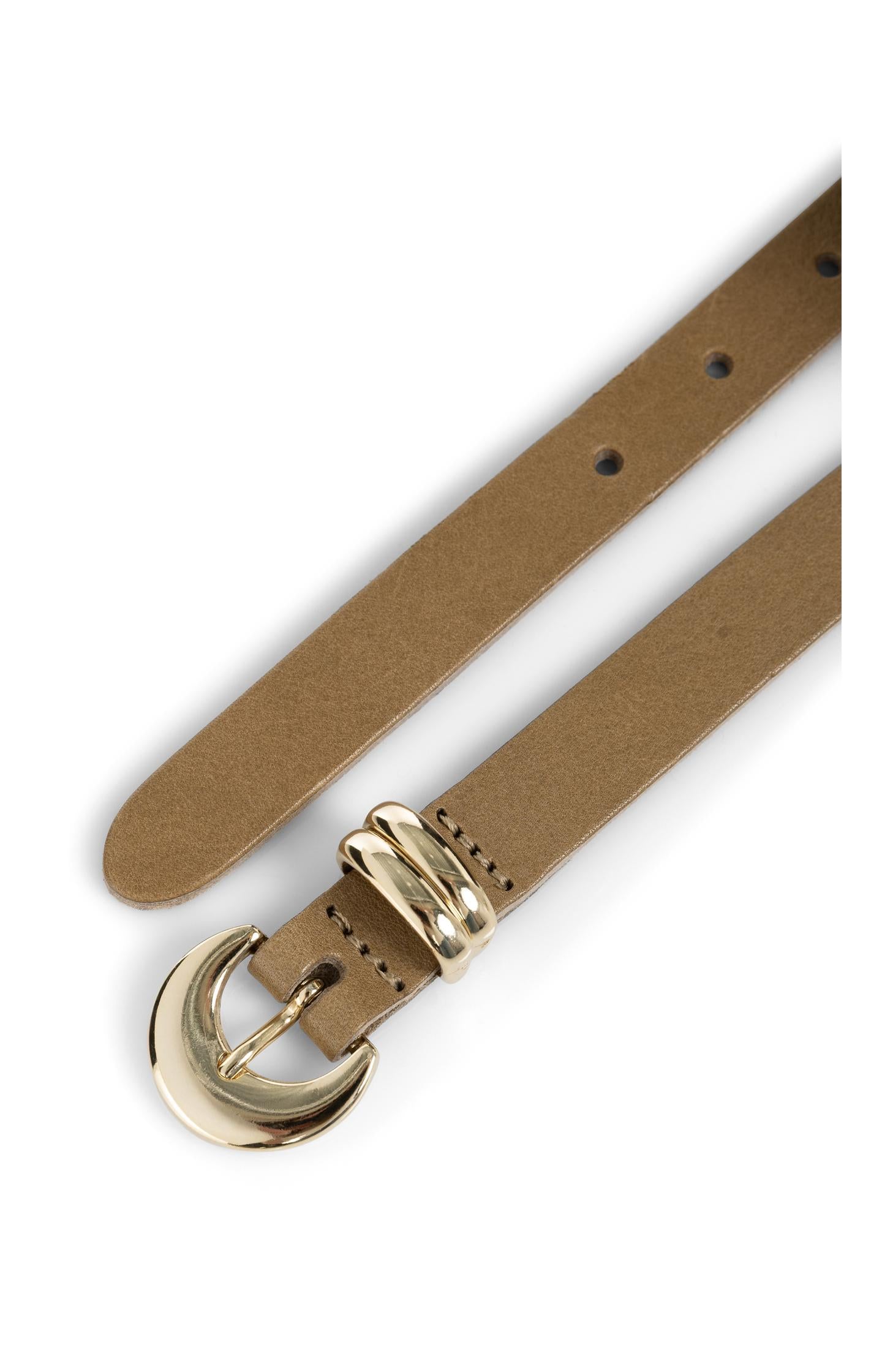 Leather belt with gold-colored moon buckle