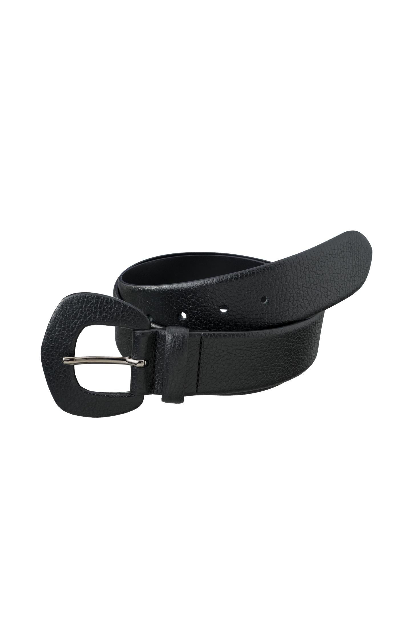 Leather belt with leather clasp - Black - Type: product