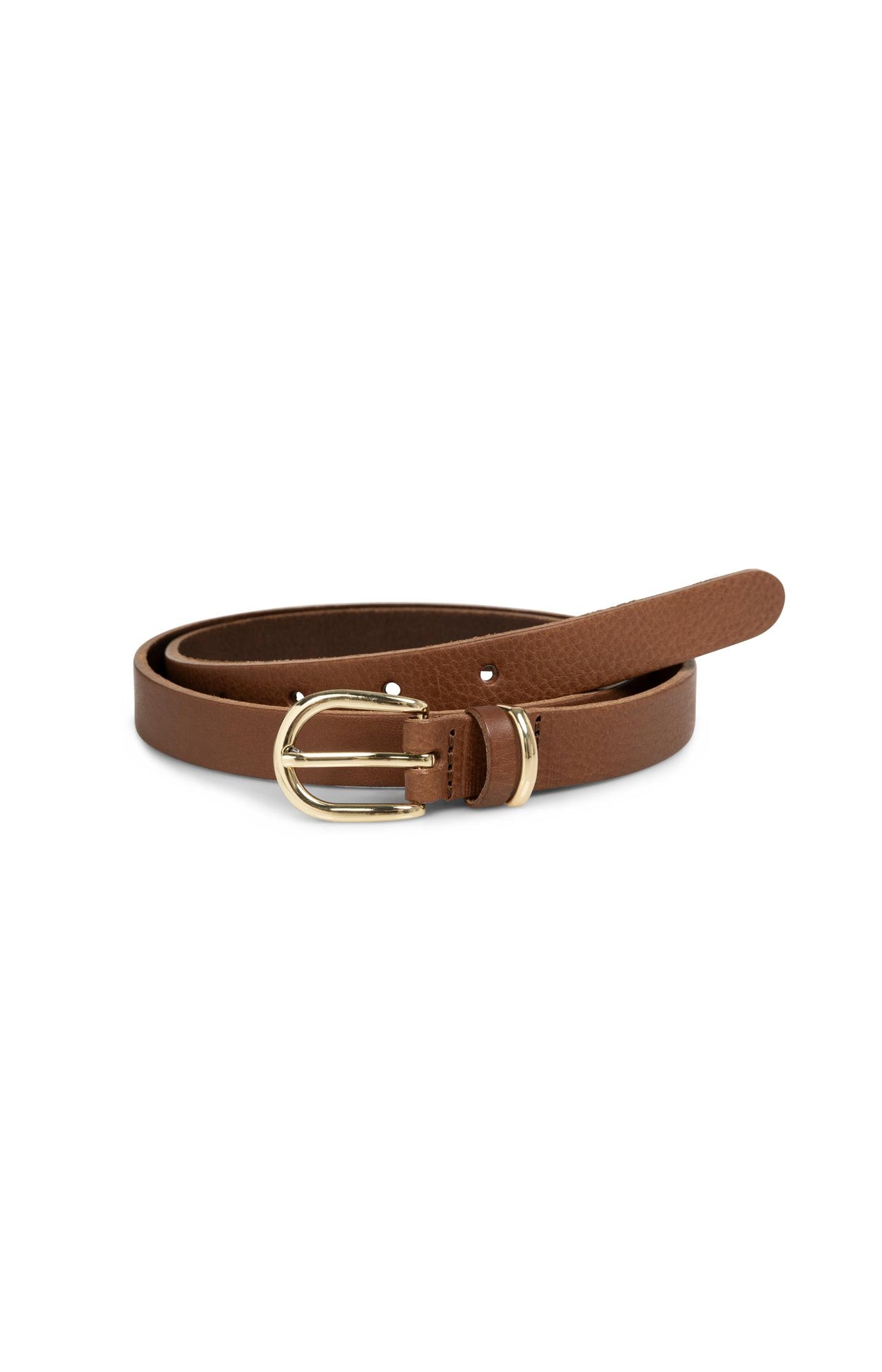 Leather belt with round buckle and metal loop - Type: product
