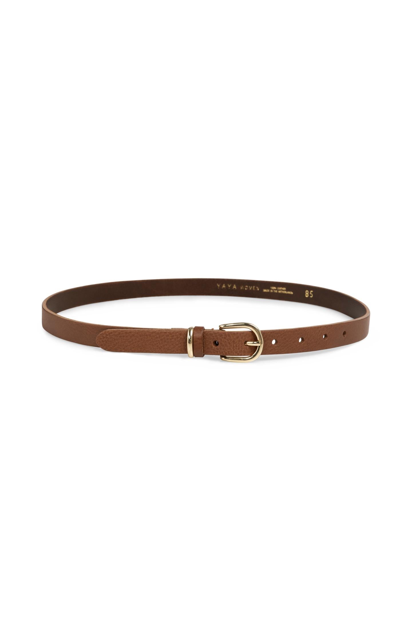 Leather belt with round buckle and metal loop - Type: product