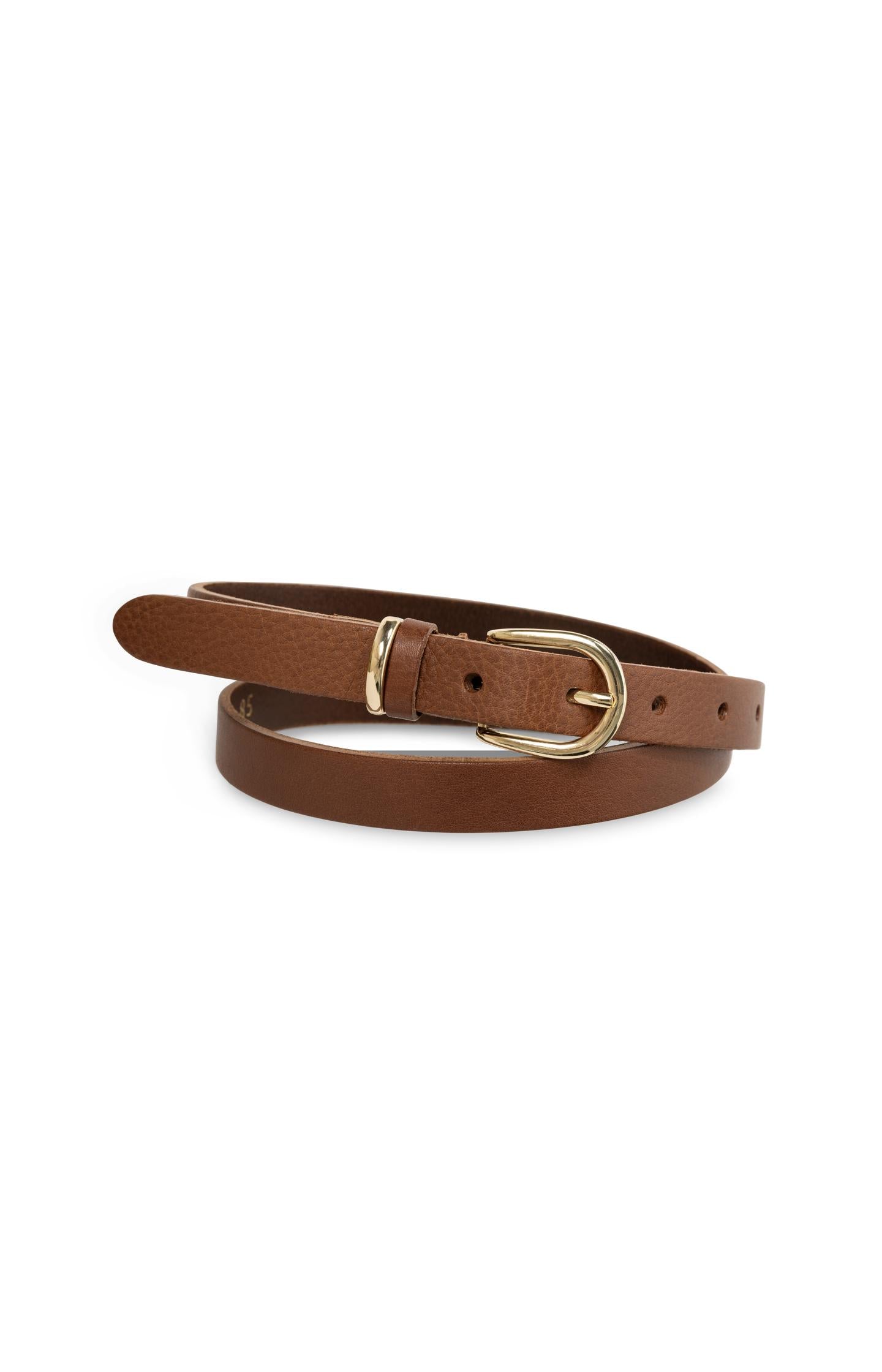 Leather belt with round buckle and metal loop - Type: product