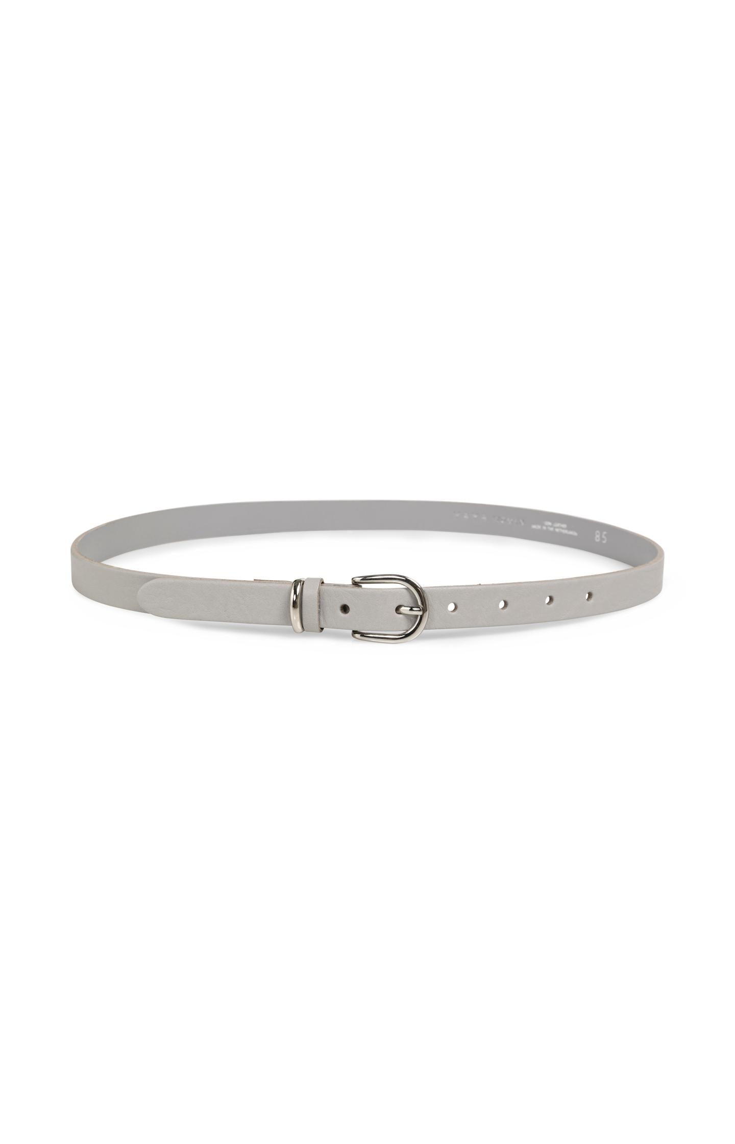 Leather belt with round buckle and metal loop - Type: product