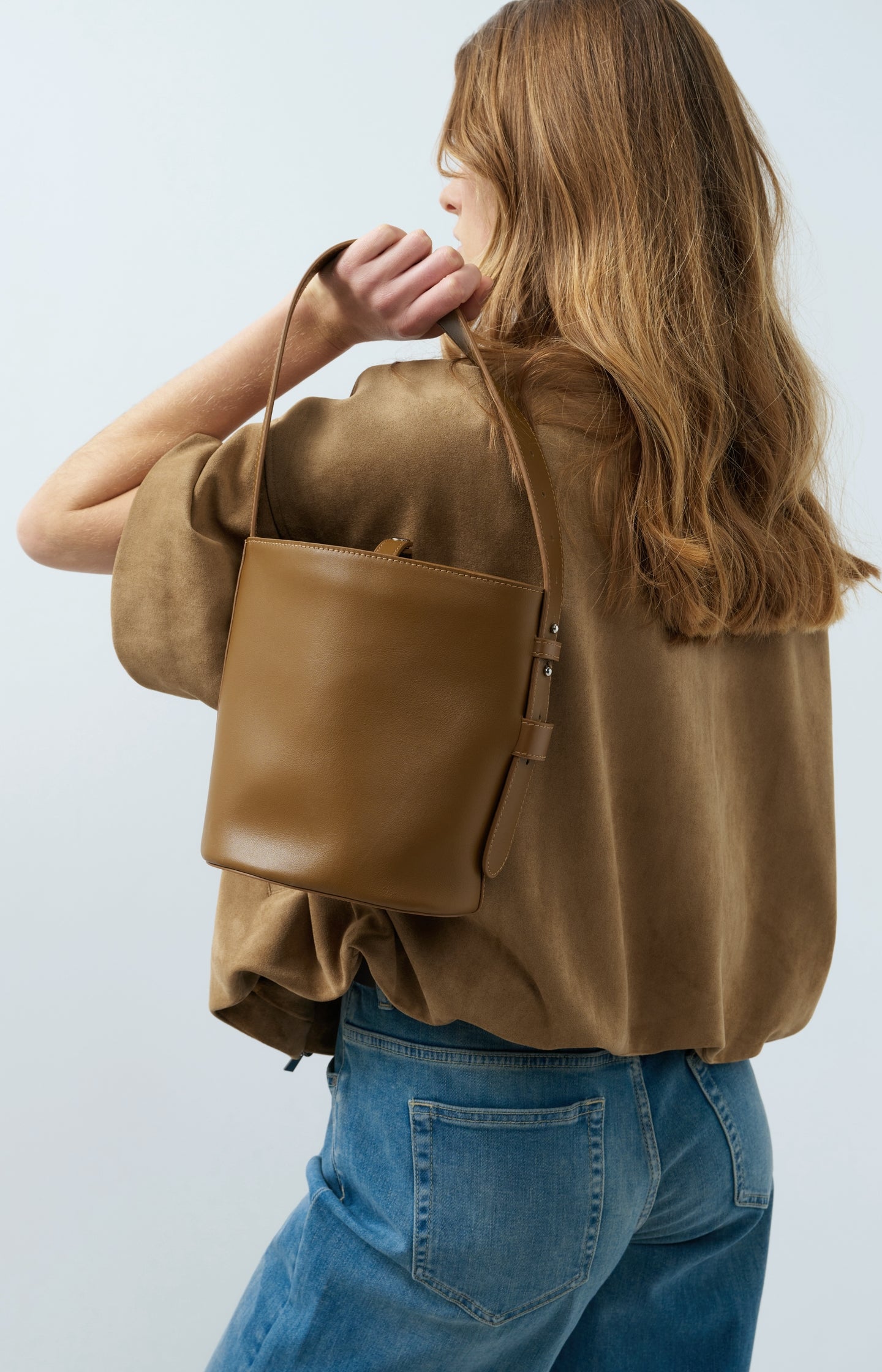 Leather bucket bag