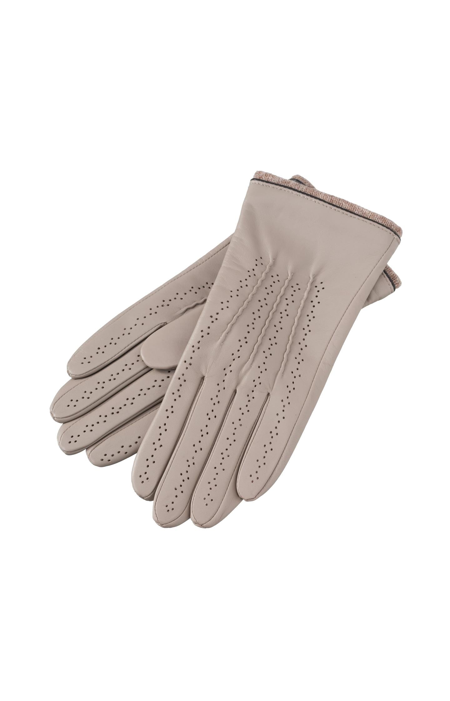 Leather gloves with elegant details - Roasted Cashew Brown - Type: product