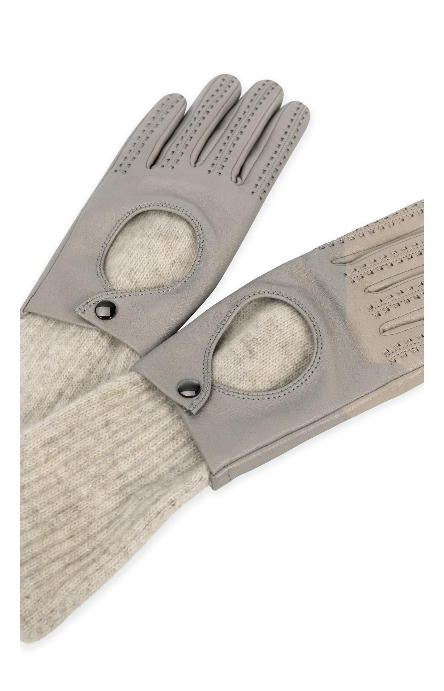 Leather gloves with knitted cuffs - Type: product