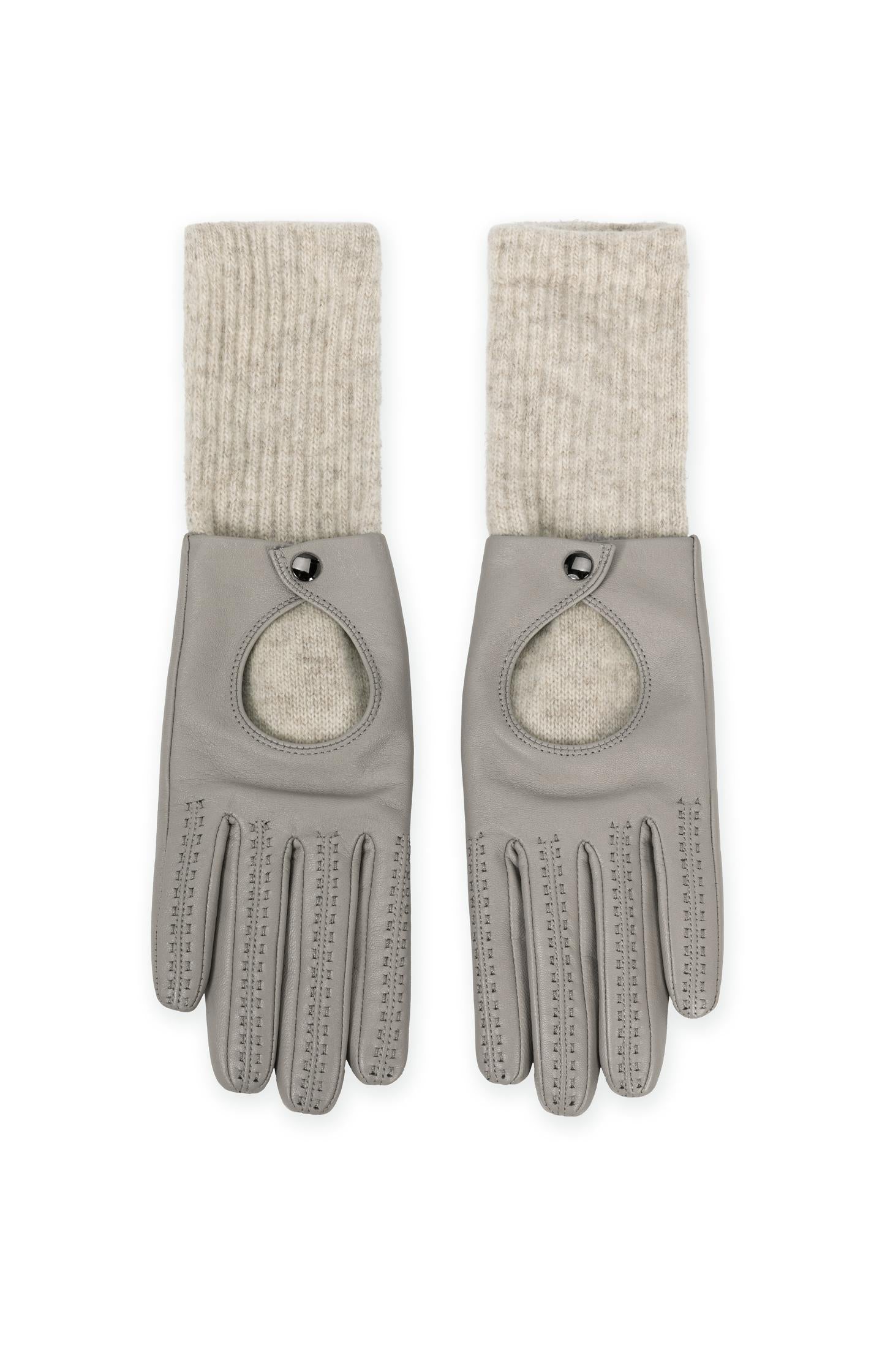 Leather gloves with knitted cuffs - Type: product