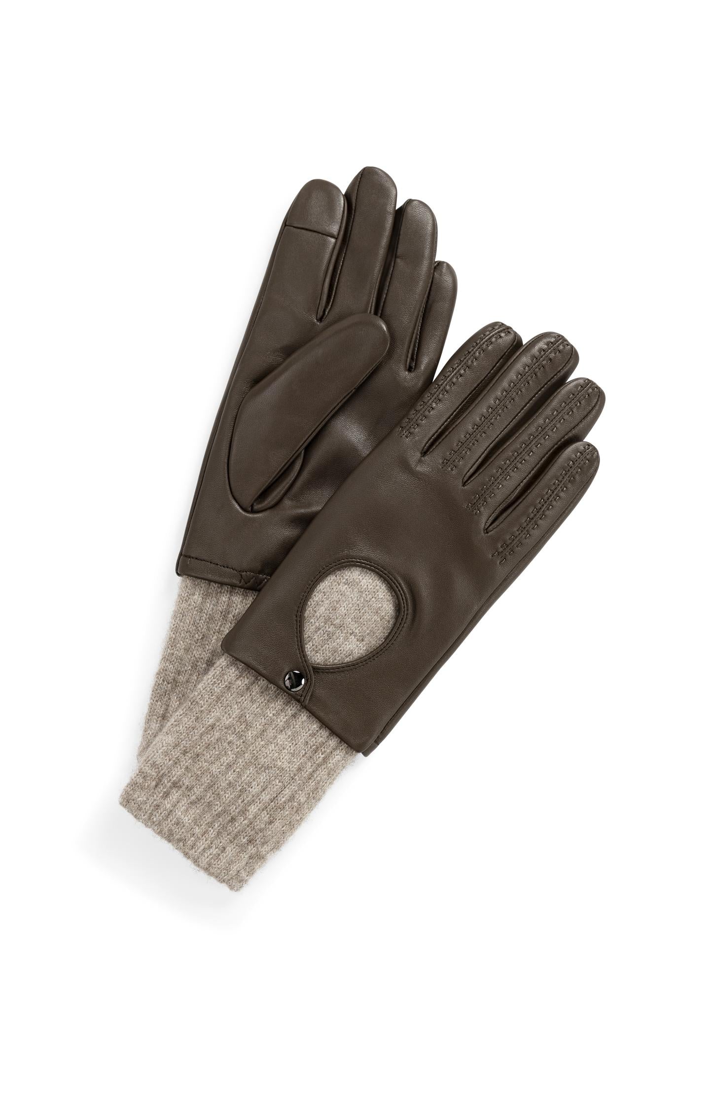 Leather gloves with knitted cuffs - Type: product