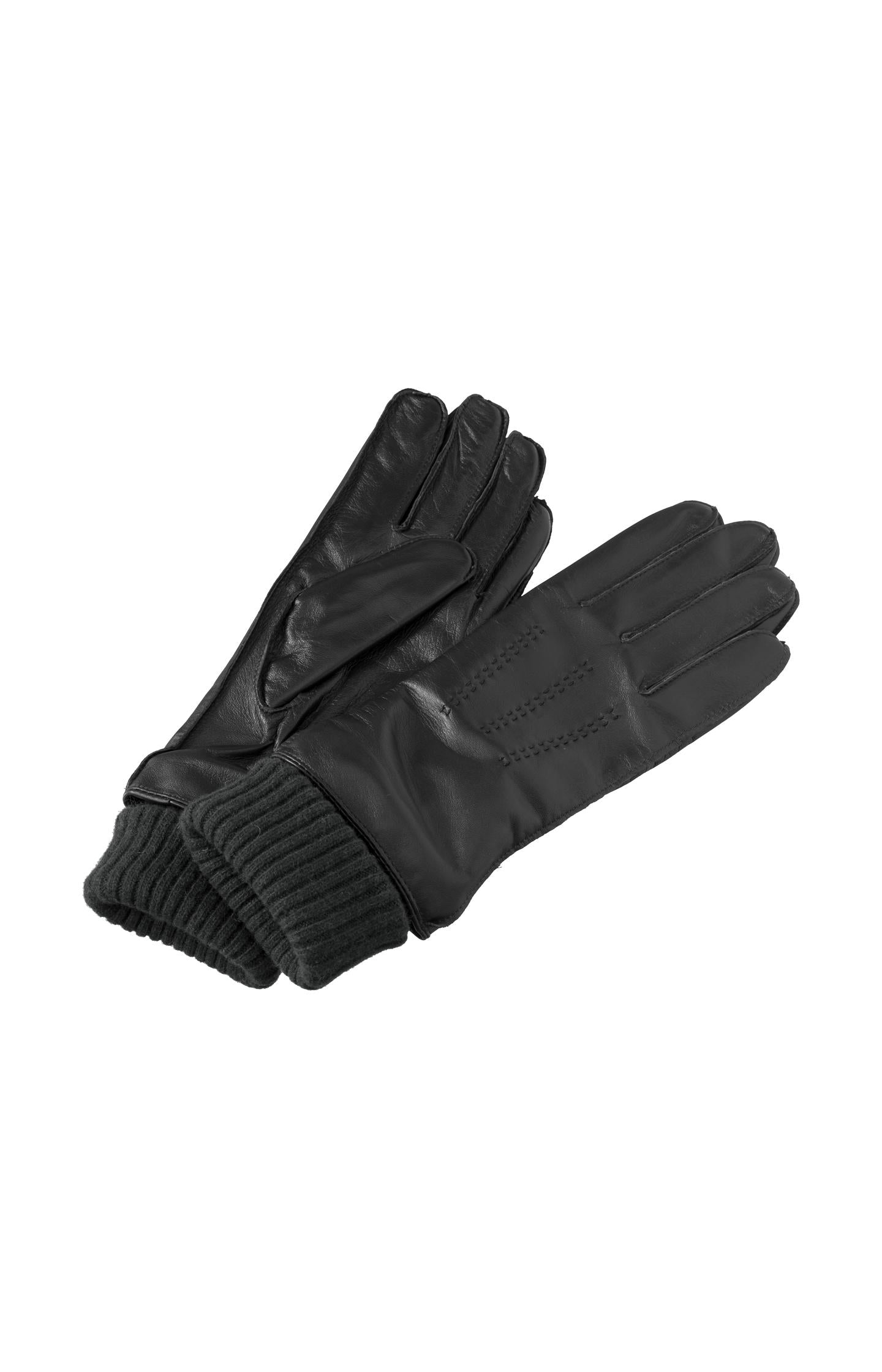 Leather gloves with knitted cuffs - Black