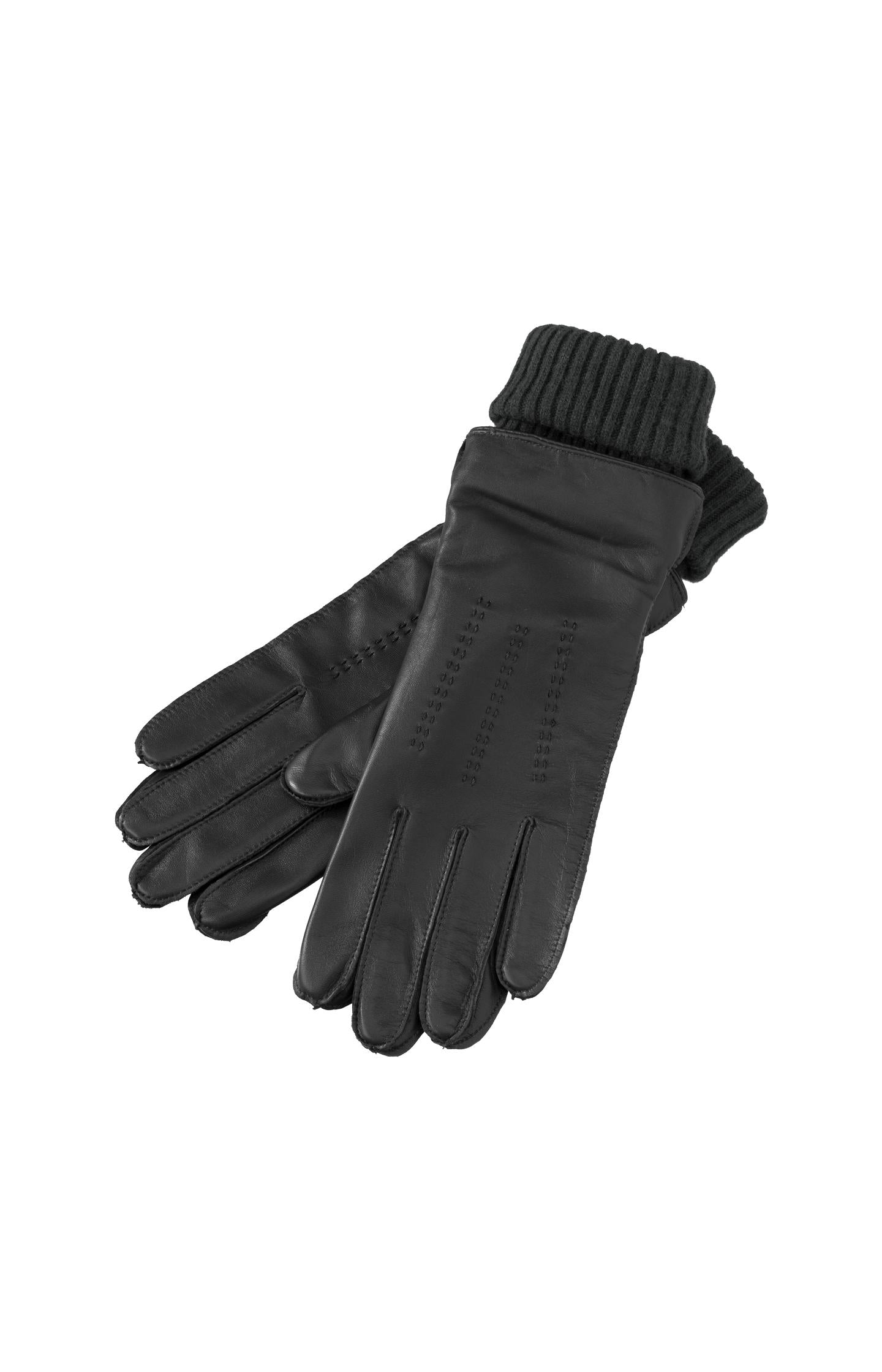 Leather gloves with knitted cuffs - Black - Type: product