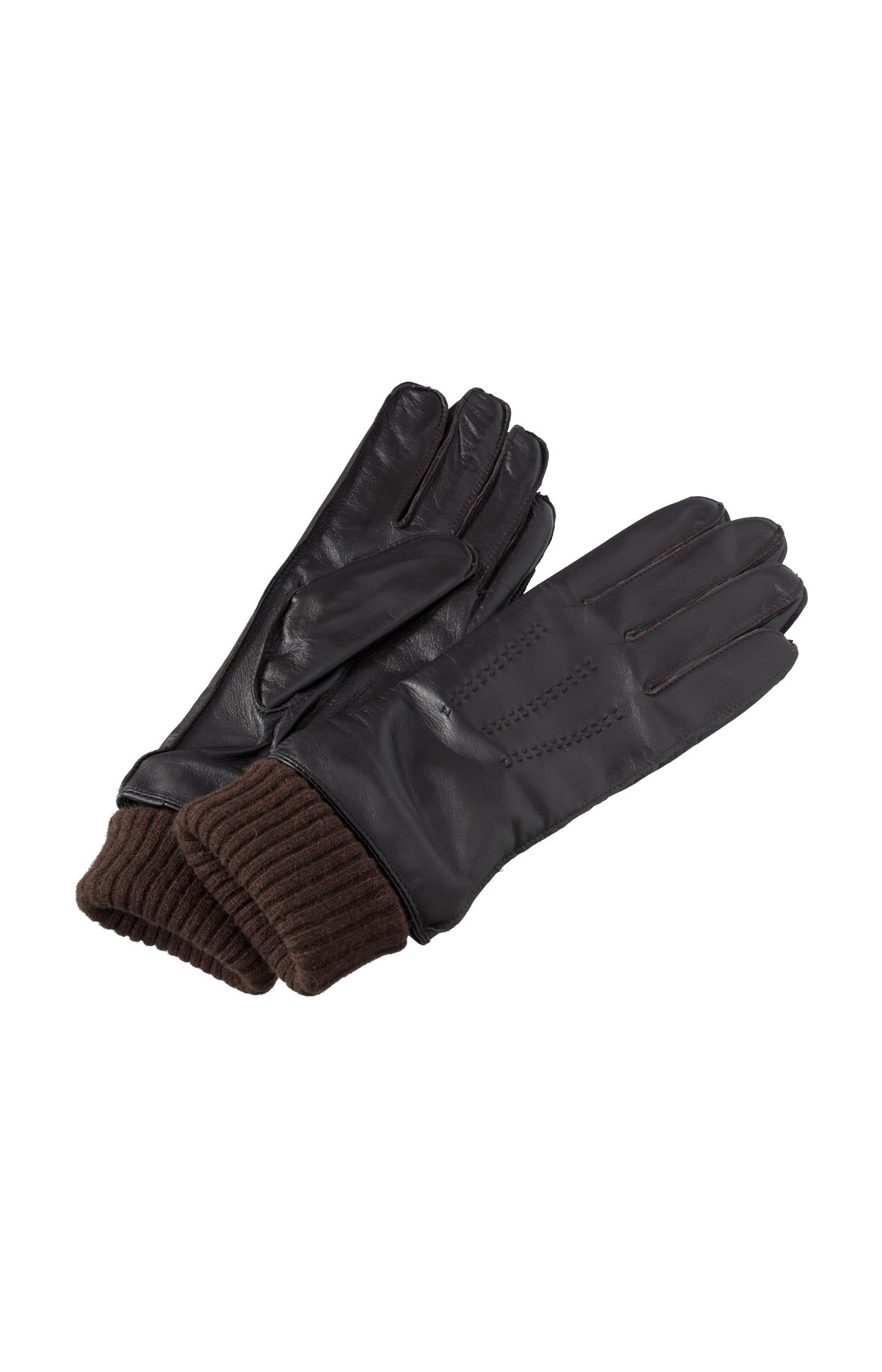 Leather gloves with knitted cuffs - Mulch Brown