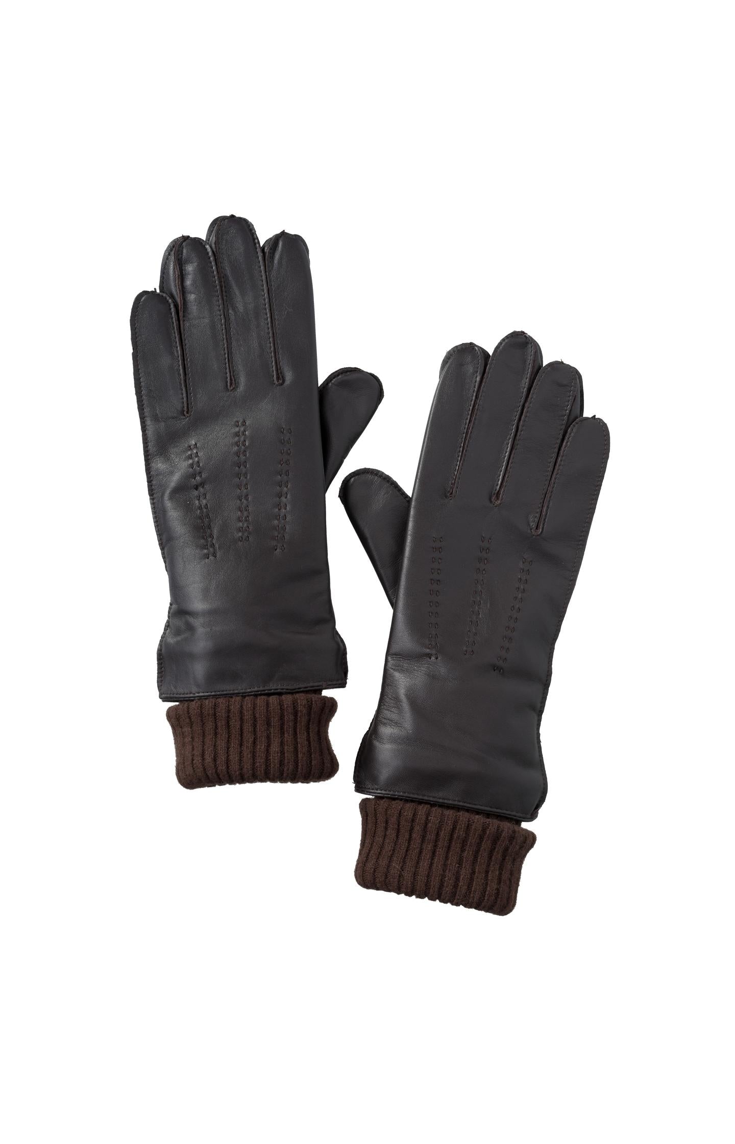 Leather gloves with knitted cuffs - Mulch Brown