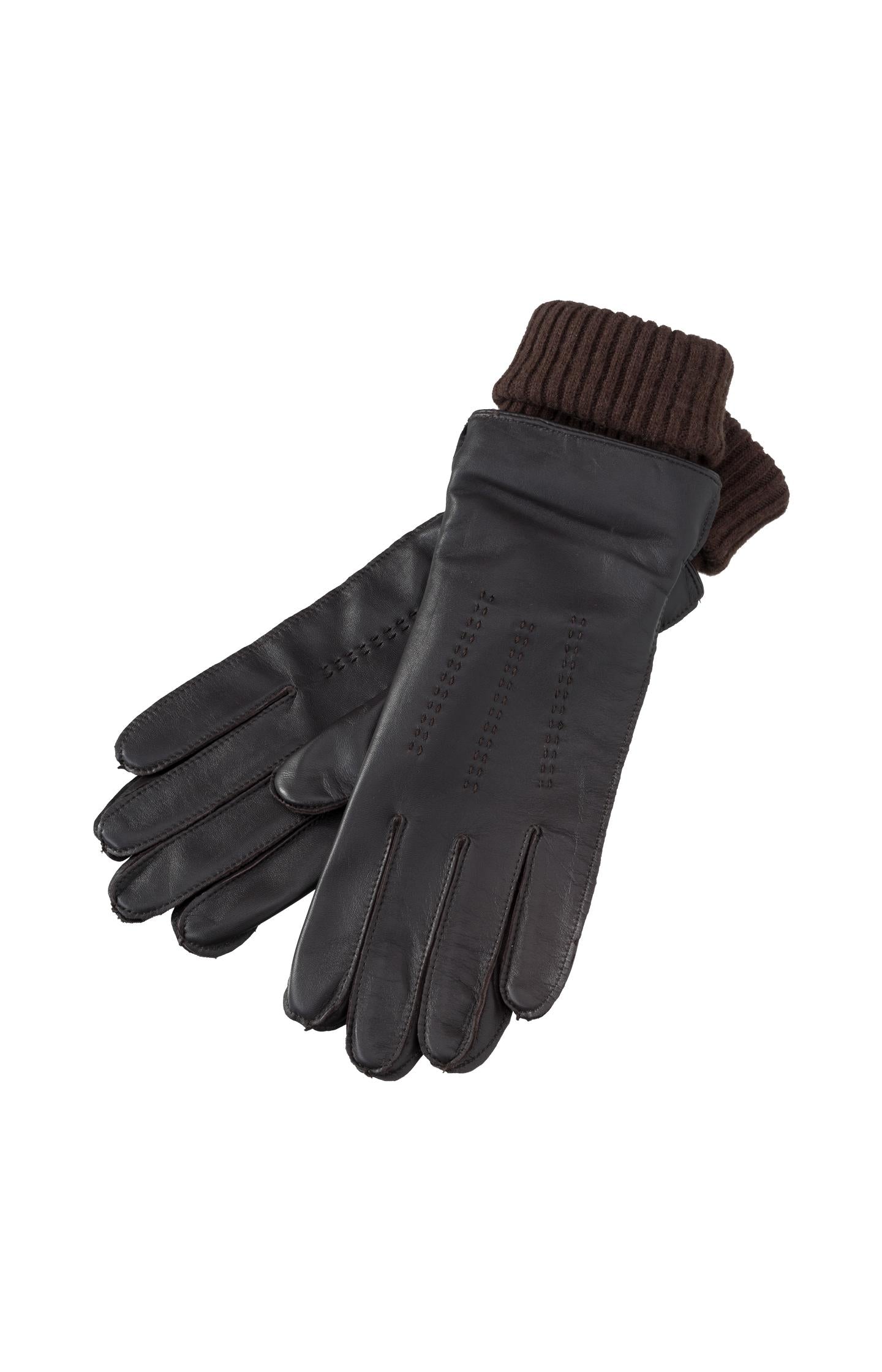 Leather gloves with knitted cuffs - Mulch Brown - Type: product