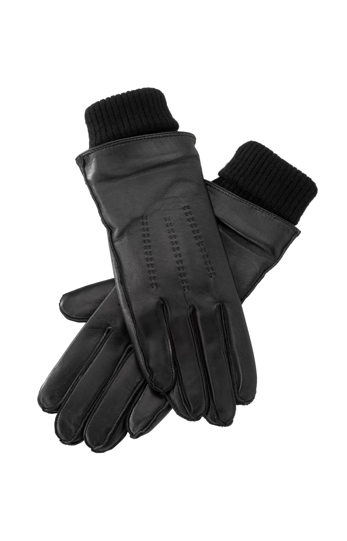 Leather gloves with knitted cuffs - Type: product