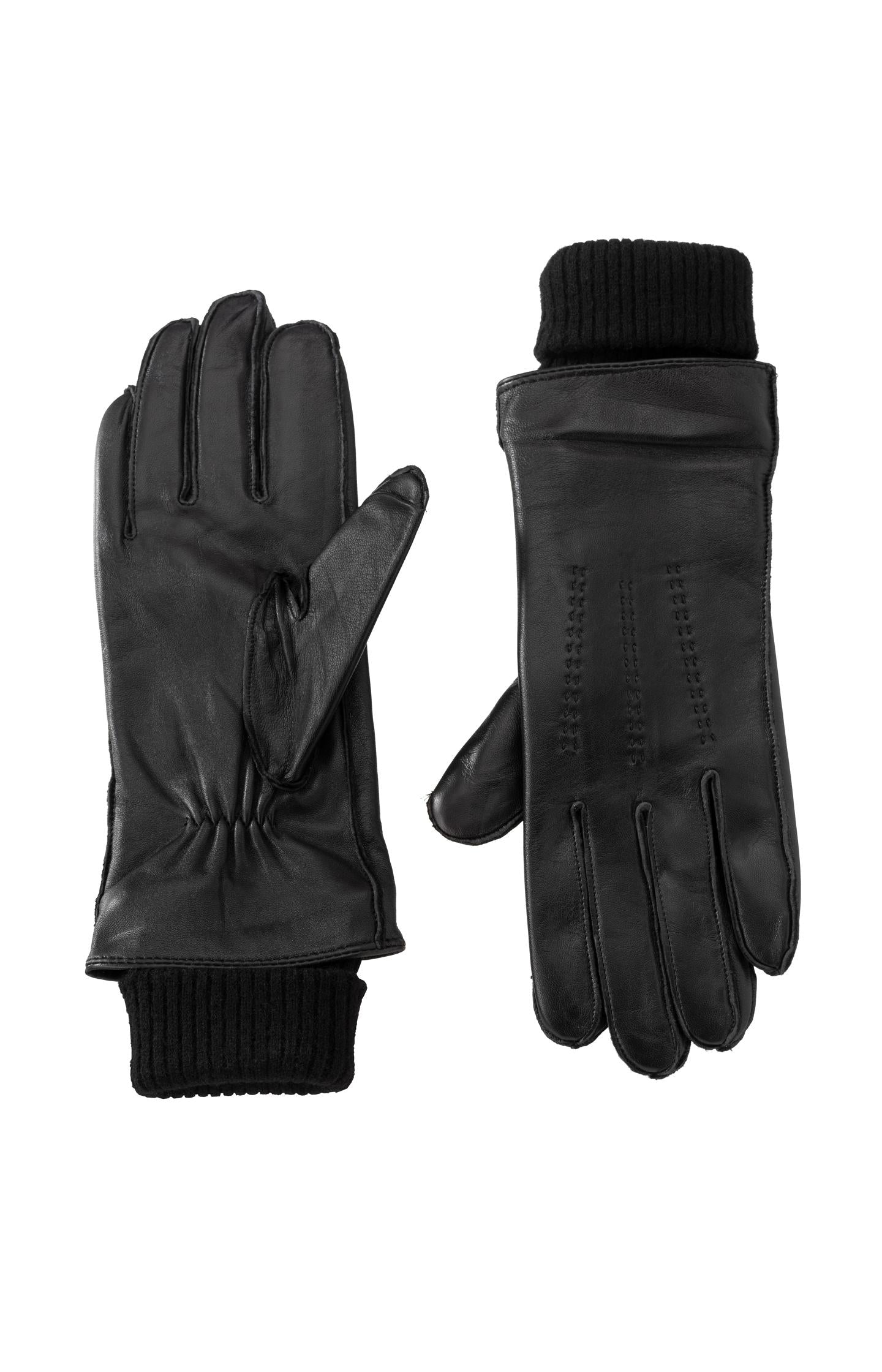 Leather gloves with knitted cuffs