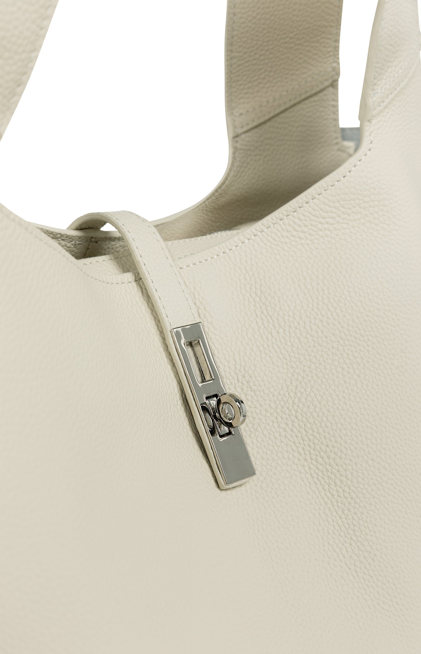 Leather shopper with wide handles and twist lock