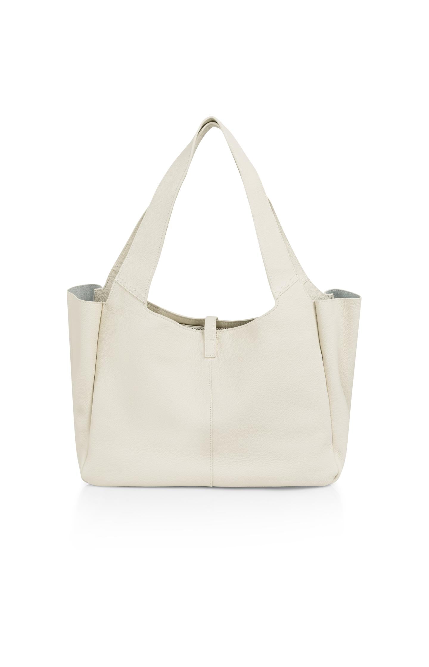 Leather shopper with wide handles and twist lock