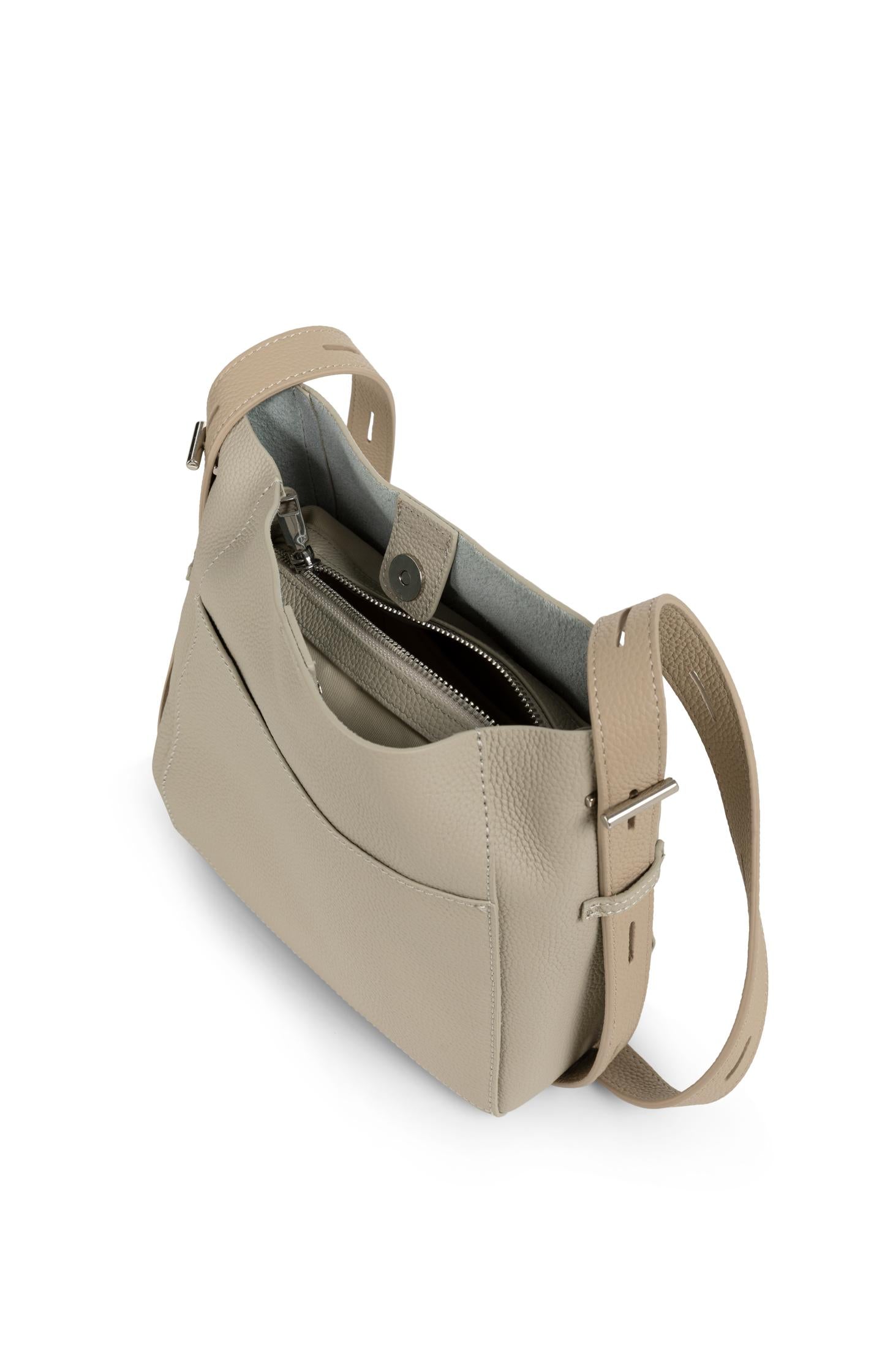 Leather shoulder bag with detachable inner pouch