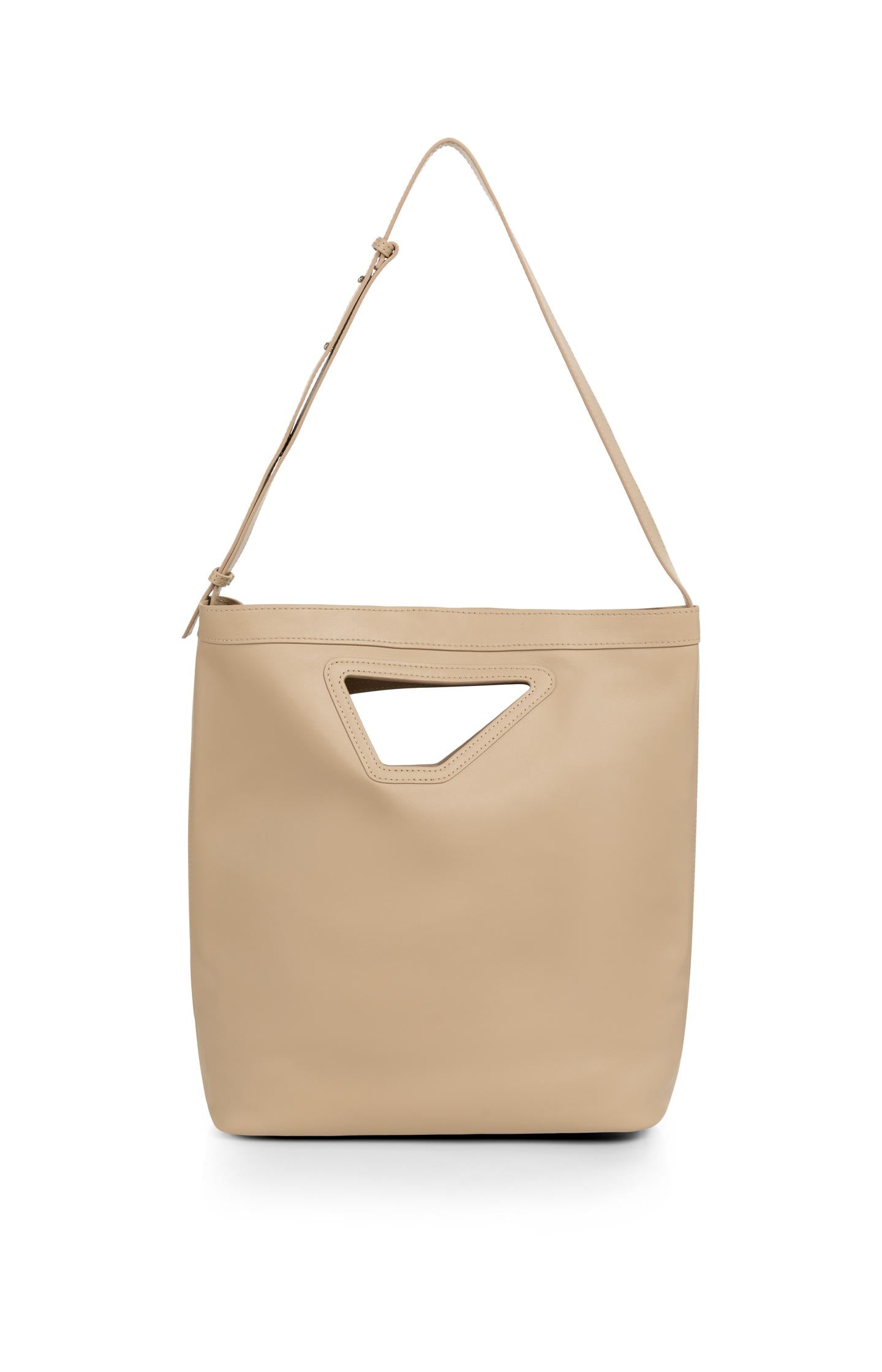 Leather shoulder bag with triangle handle - Type: product