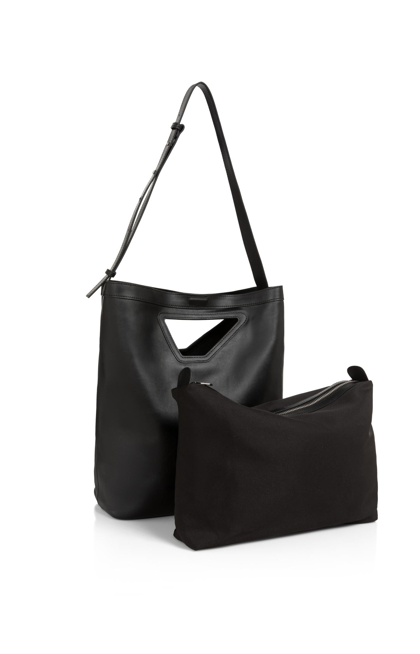 Leather shoulder bag with triangle handle