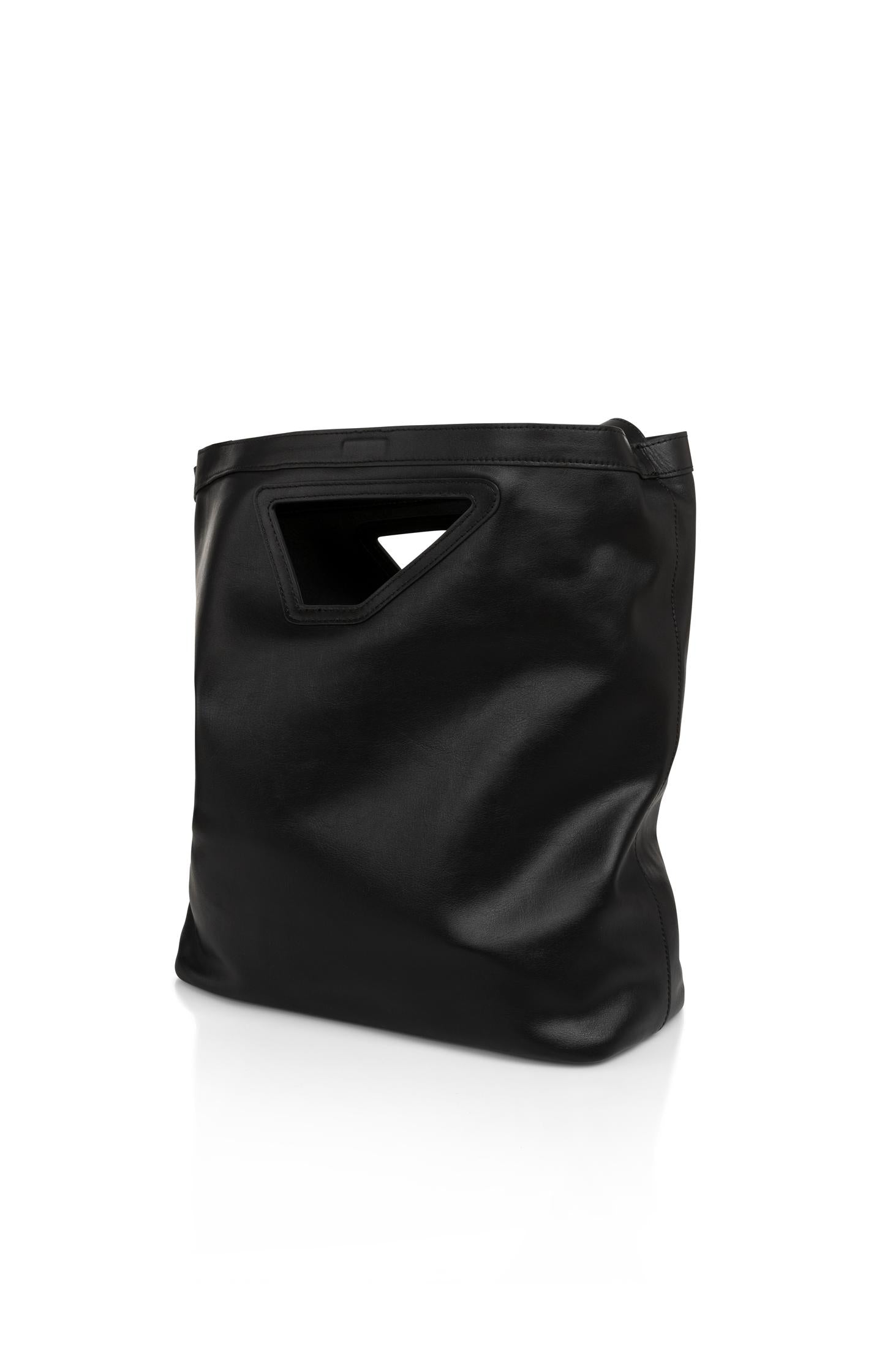 Leather shoulder bag with triangle handle