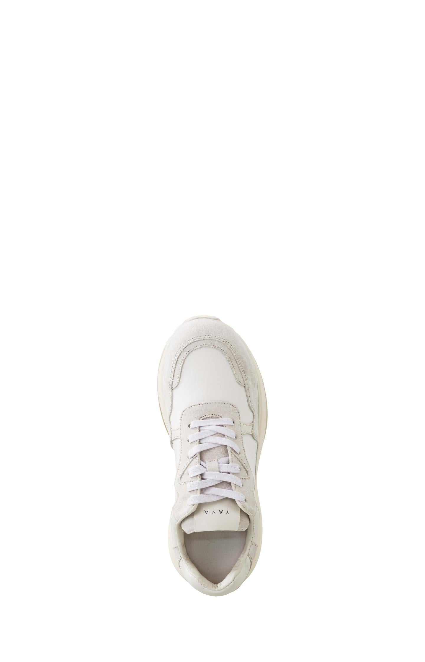 Leather sneaker with lace up style and sole details - Onyx White