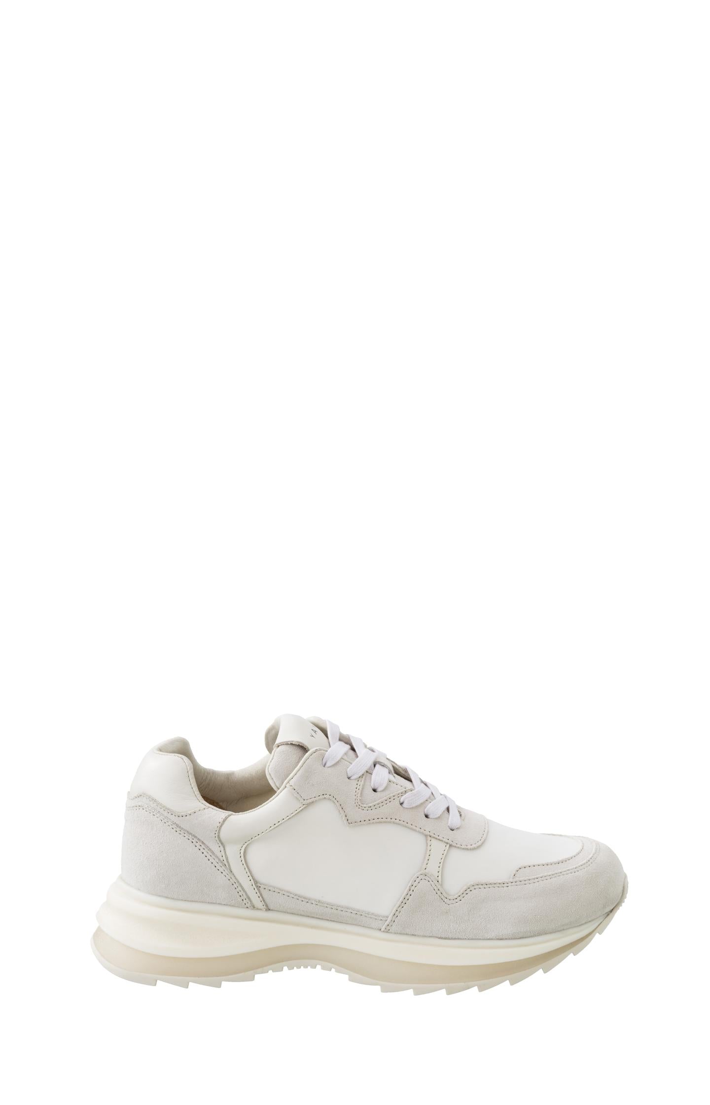 Leather sneaker with lace up style and sole details - Onyx White