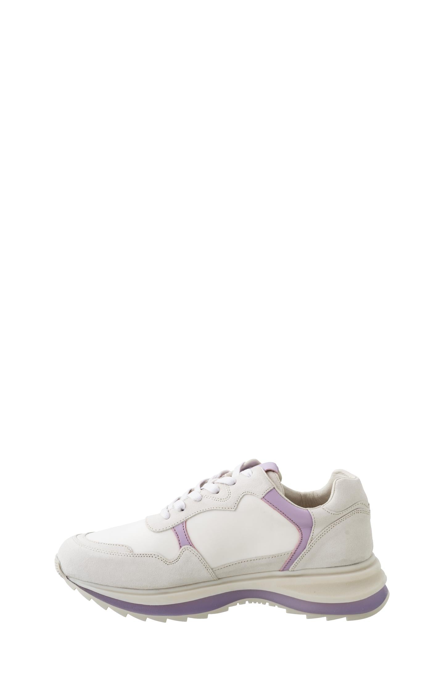 Leather sneaker with lace up style and sole details - Orchid Petal Purple