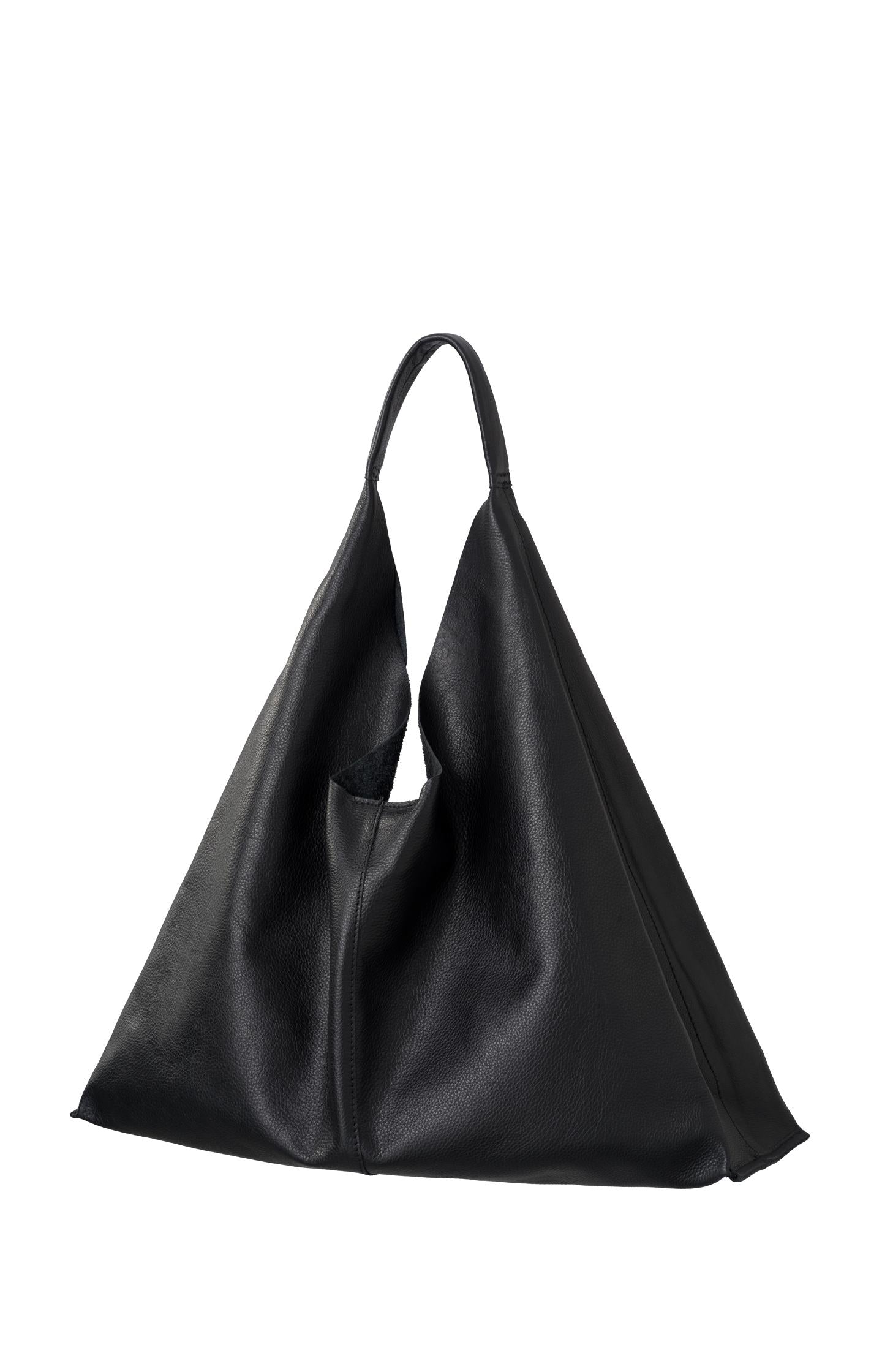 Leather tote bag with handle - Black