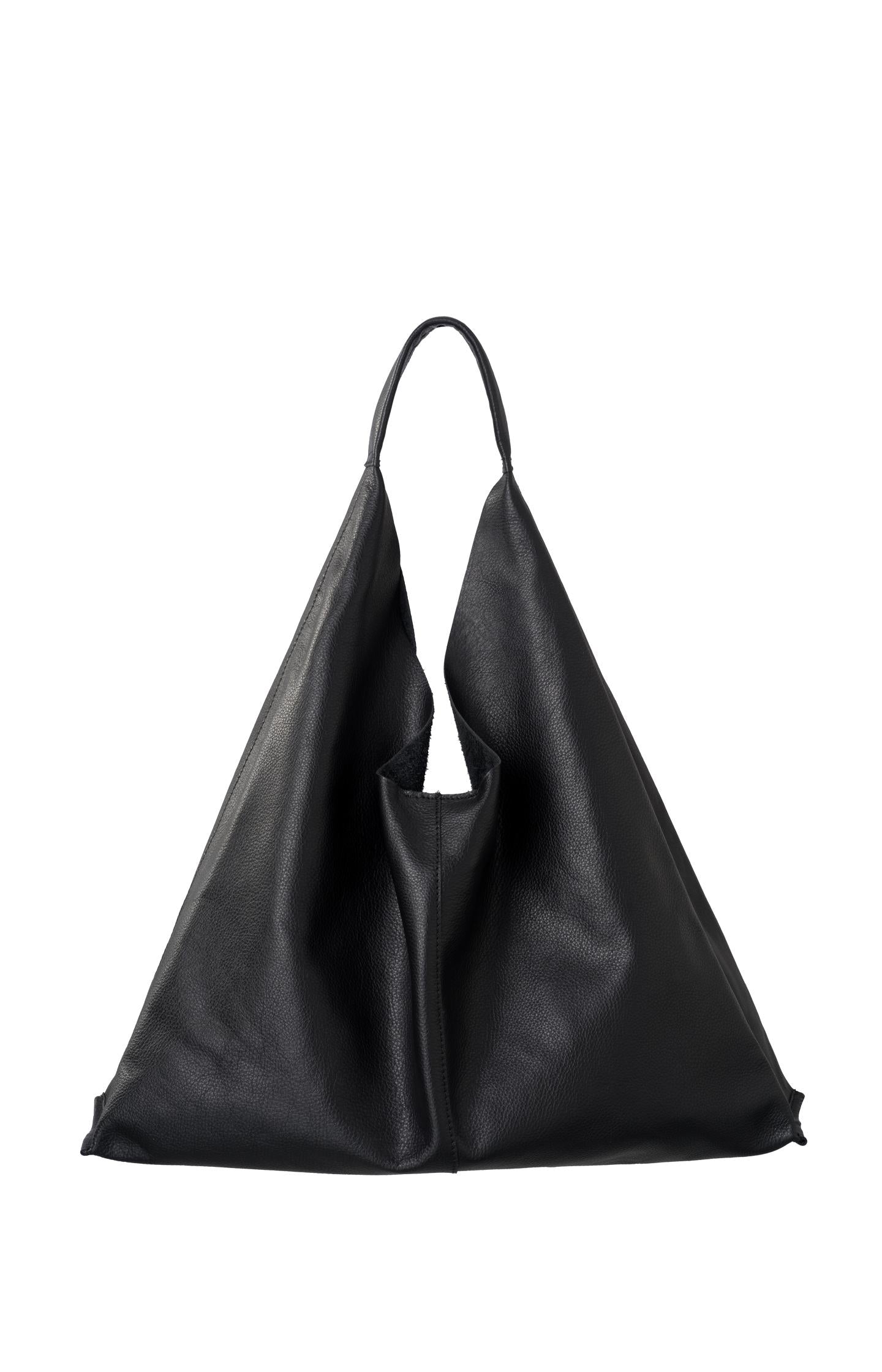 Leather tote bag with handle - Black - Type: product