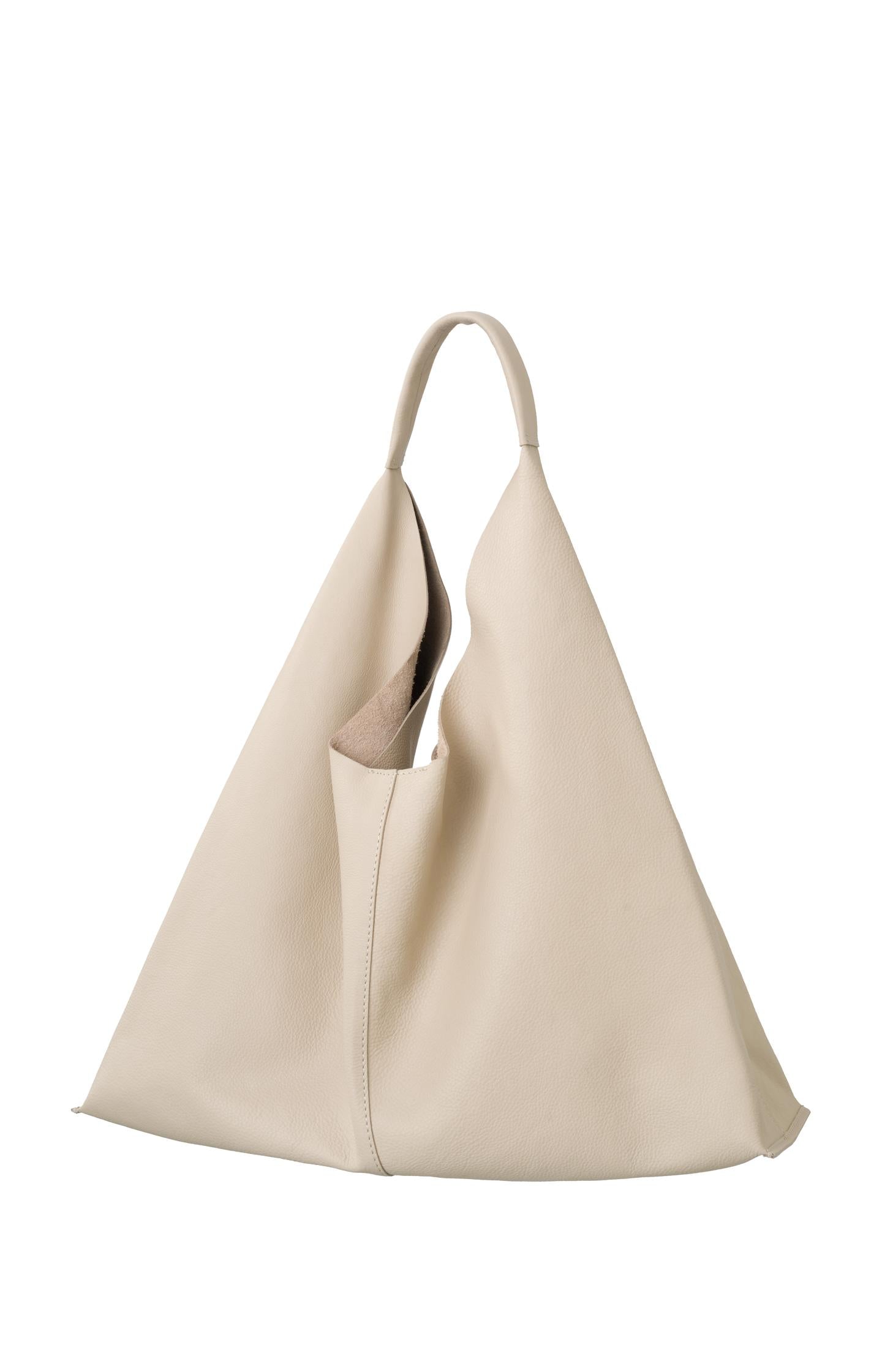 Leather tote bag with handle - Light Grey