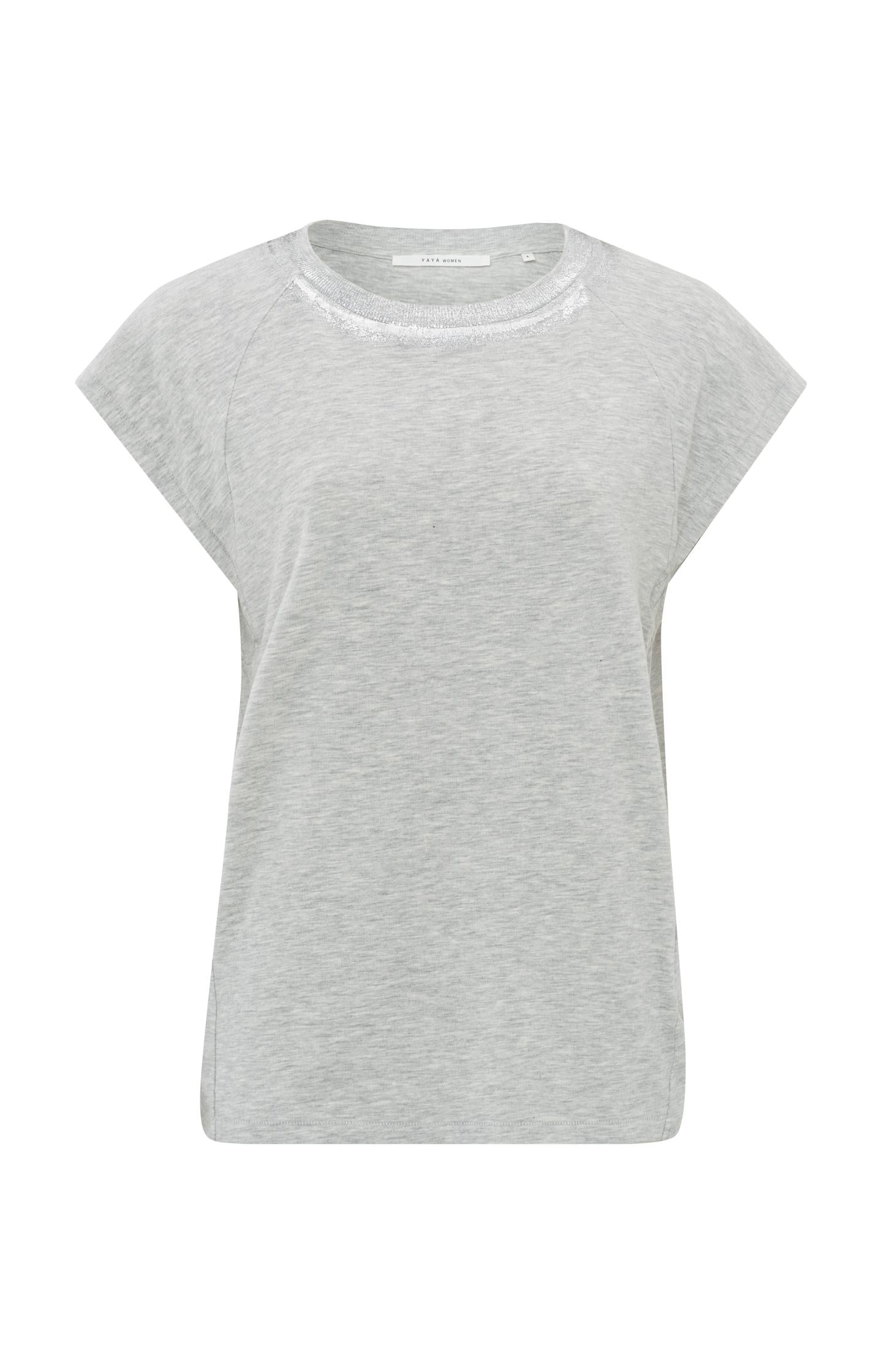 Light gray jersey top with round neck and metallic detail - Type: product