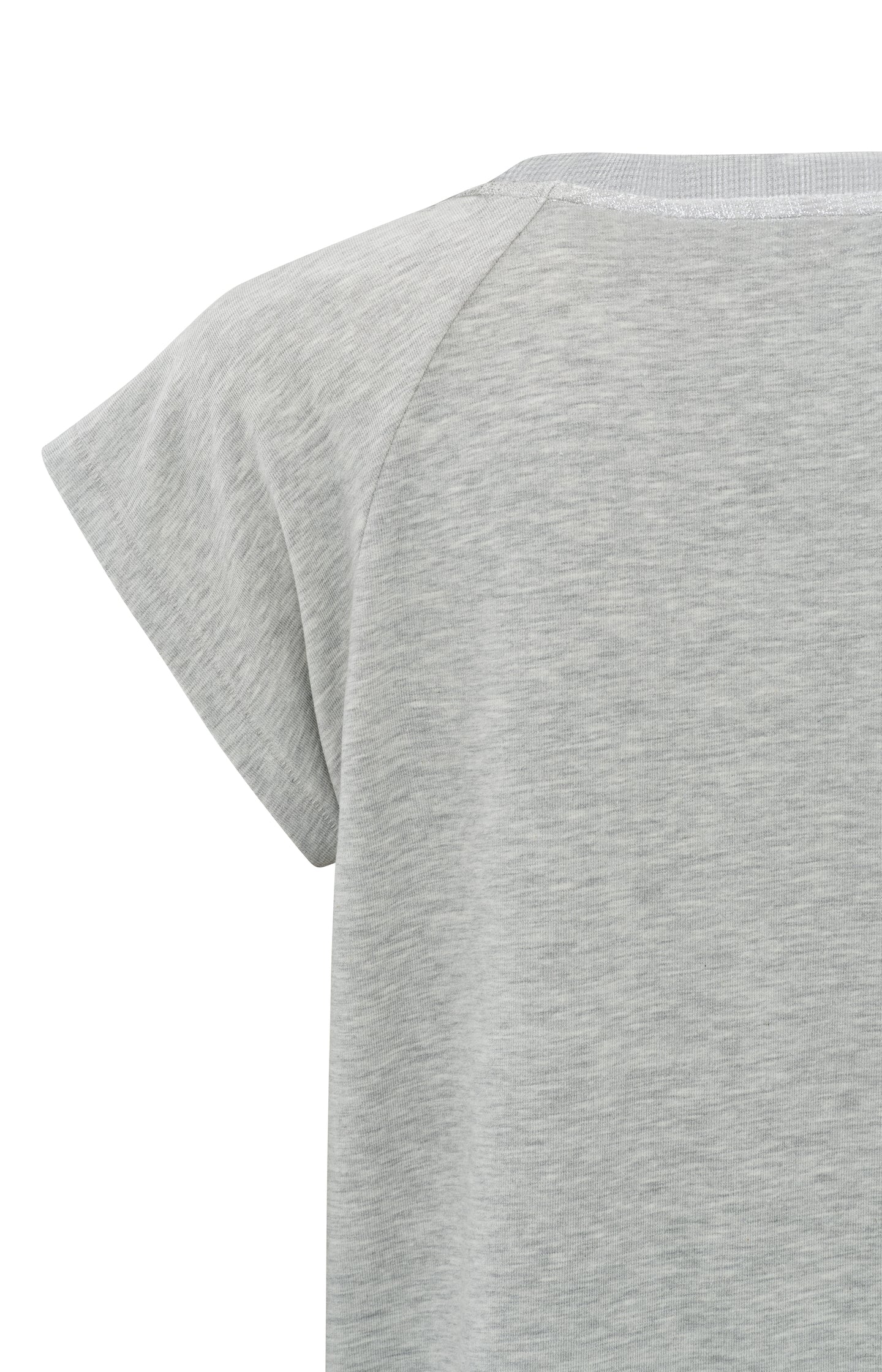 Light gray jersey top with round neck and metallic detail