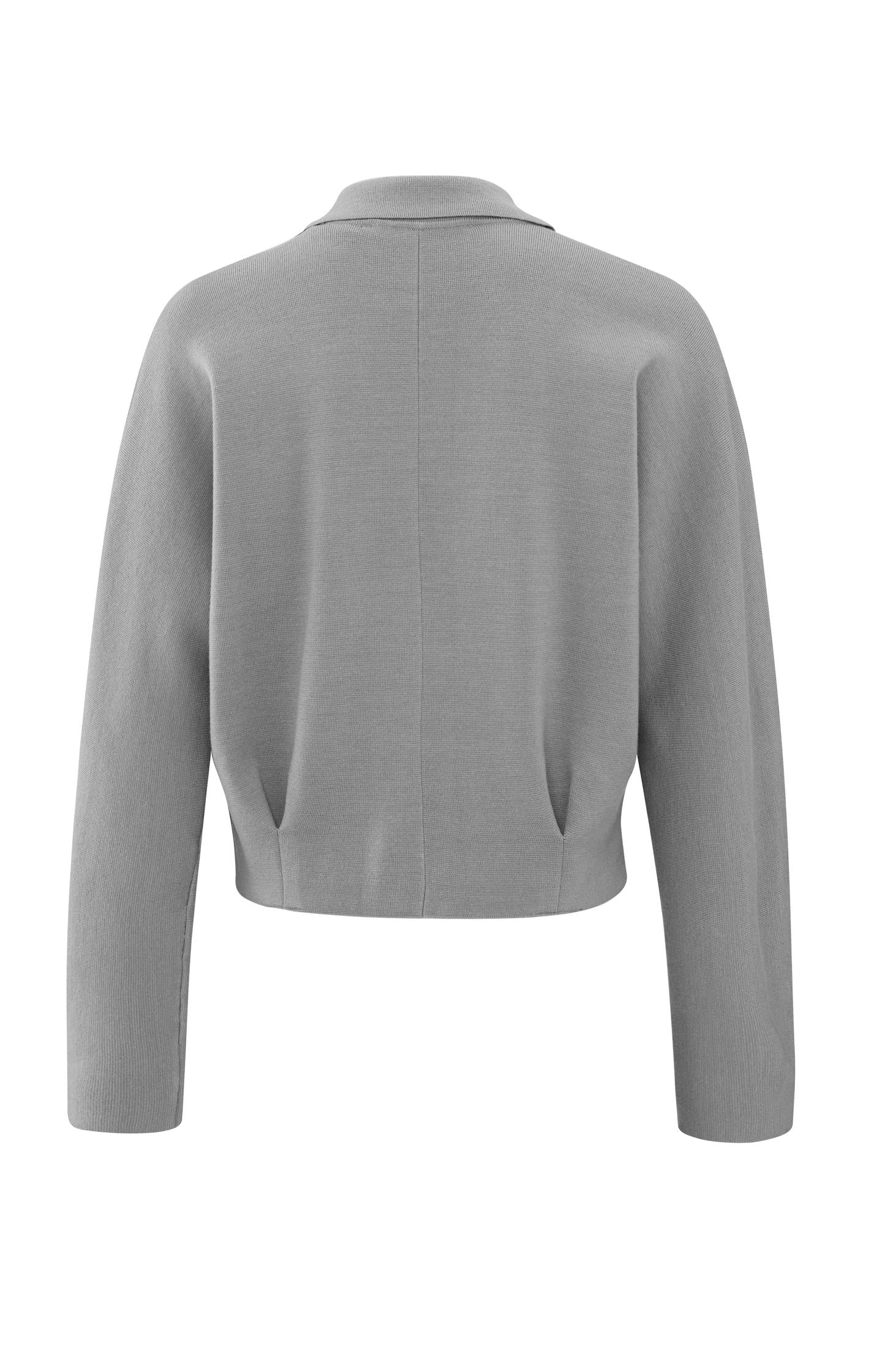 Light grey cardigan with long sleeves and hidden zipper