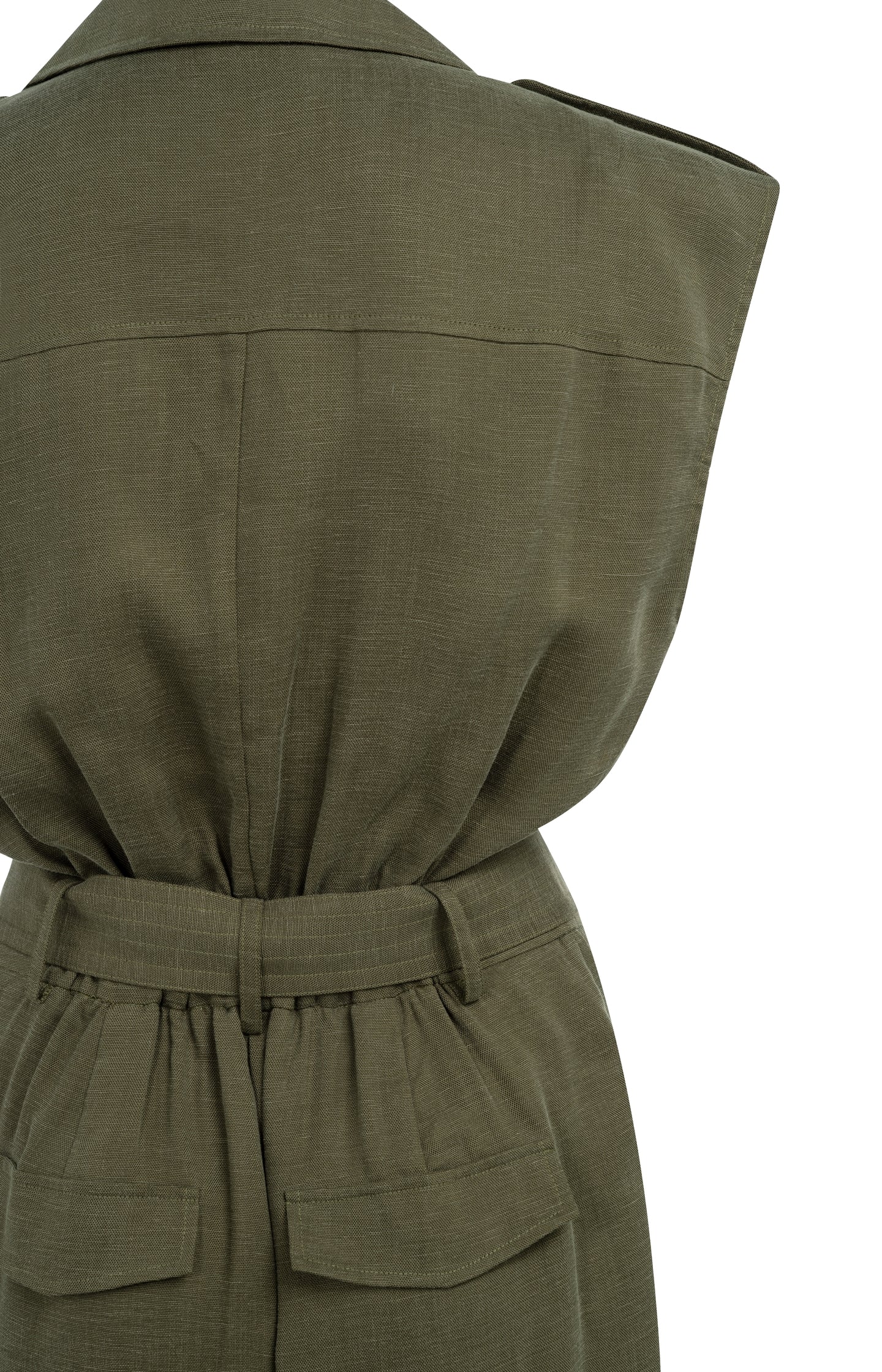 Linen blend jumpsuit with belted waist