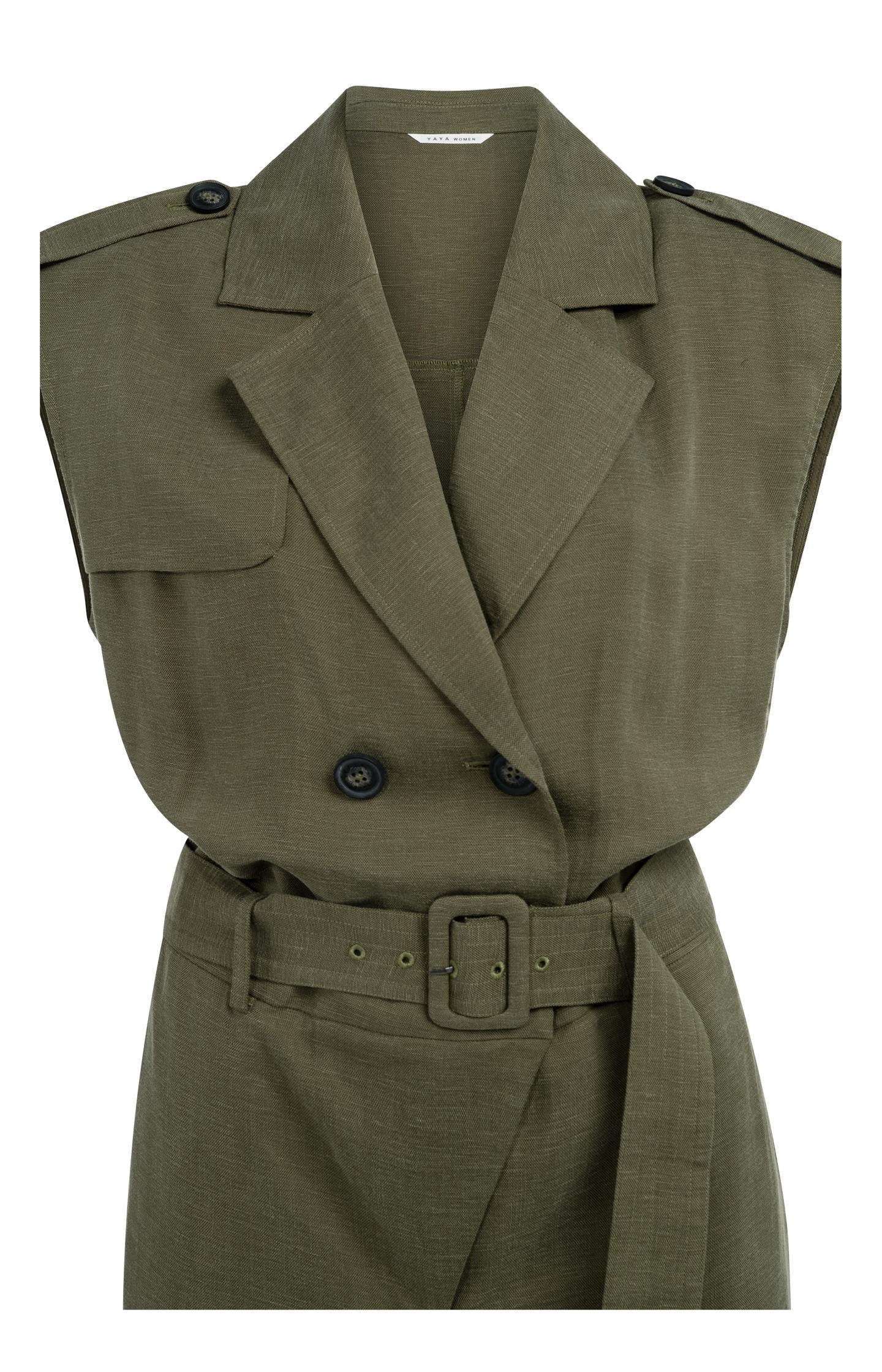 Linen blend jumpsuit with belted waist