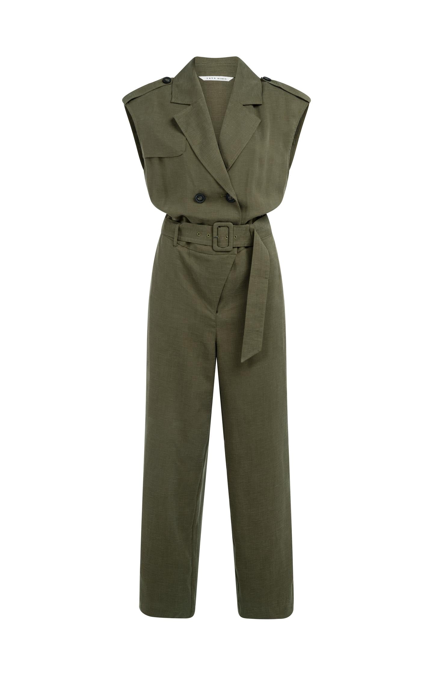 Linen blend jumpsuit with belted waist - Type: product
