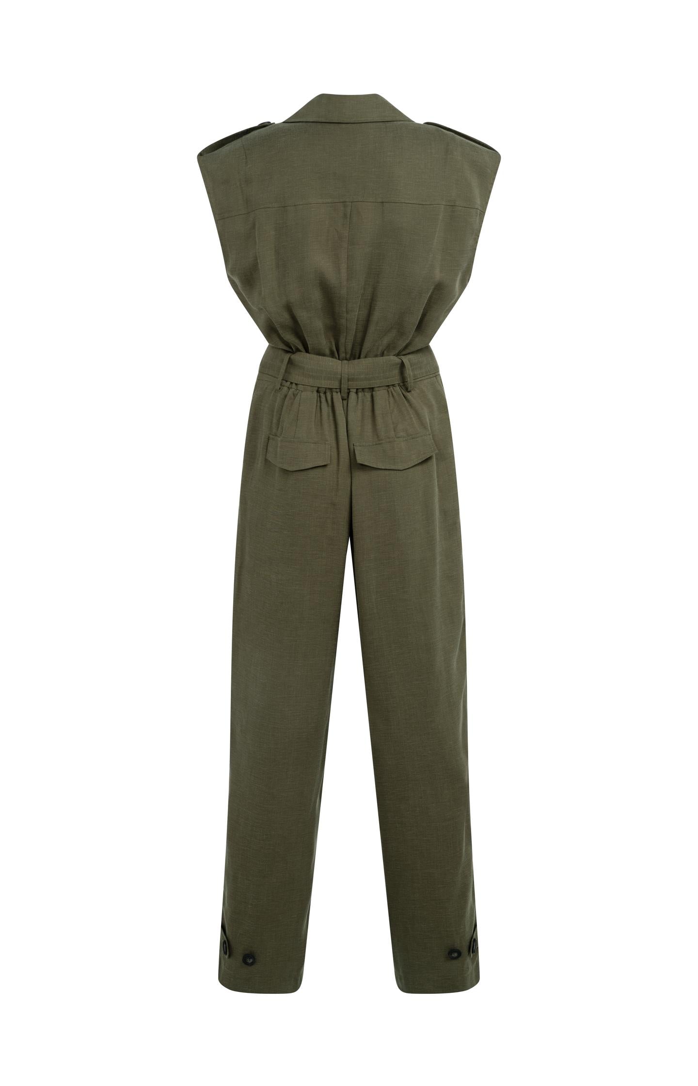 Linen blend jumpsuit with belted waist