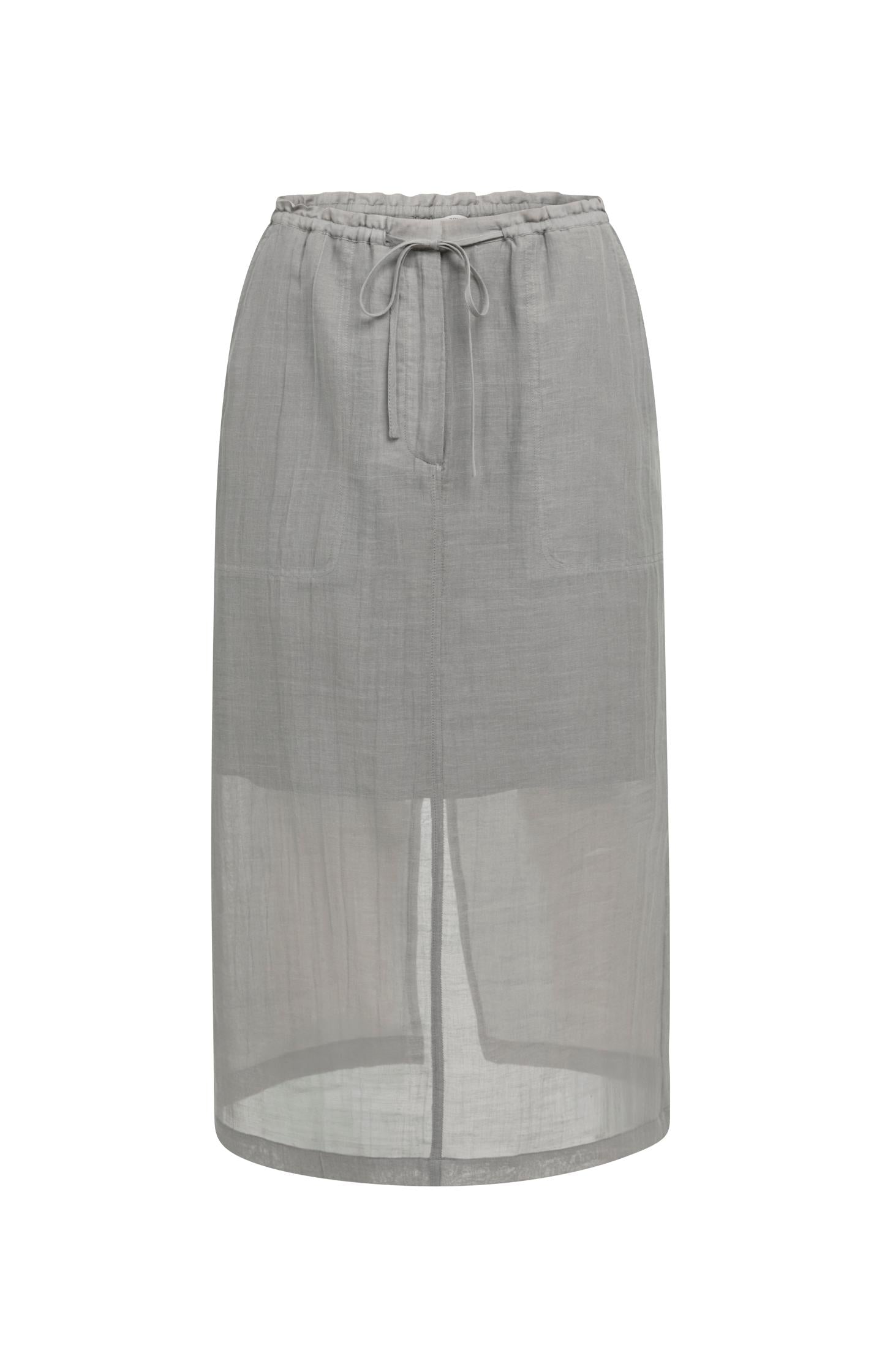 Linen-blend midi skirt with elastic waist - Type: video