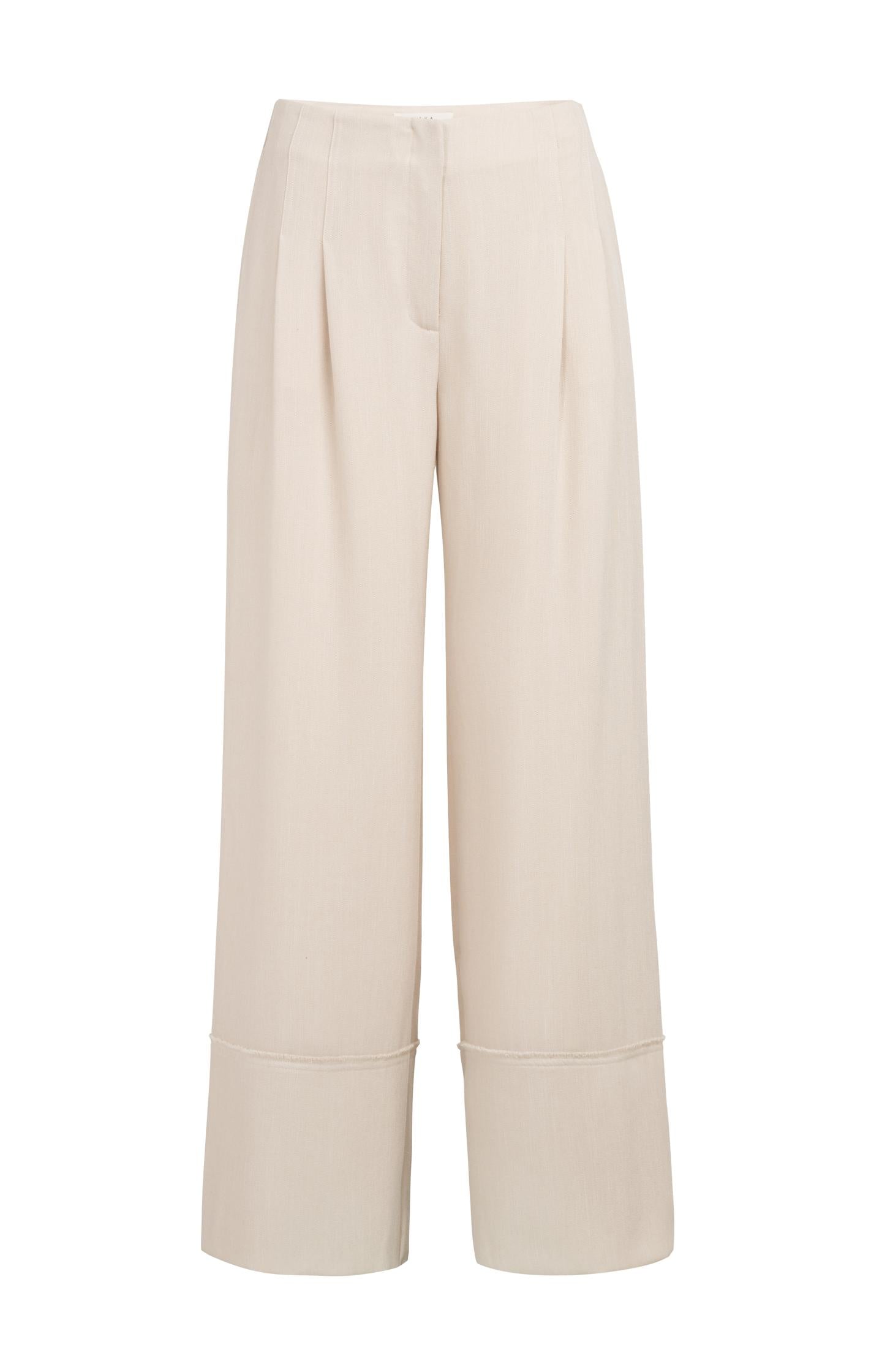 Linen blend trousers with wide legs and fringed details - Type: product