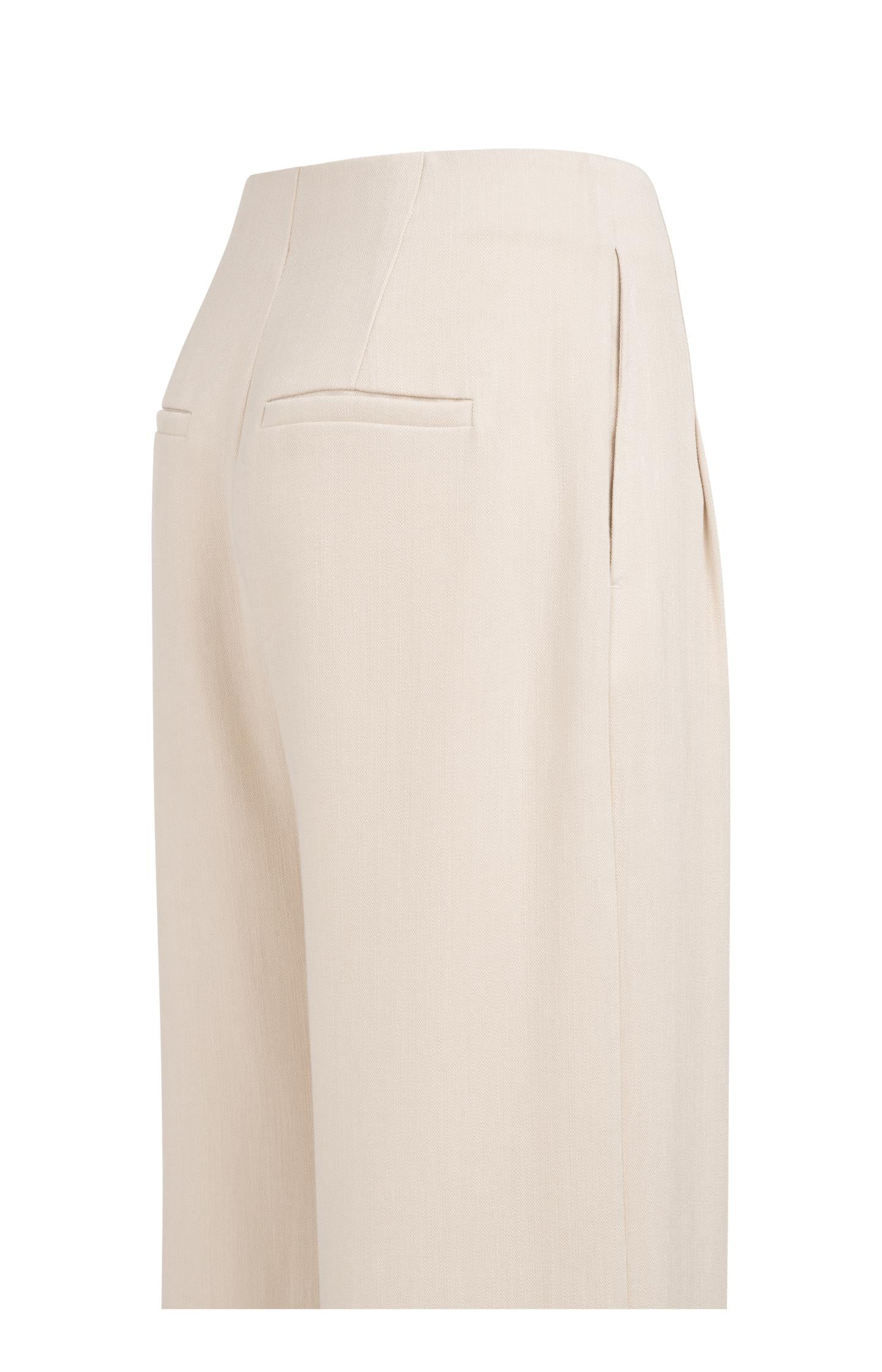 Linen blend trousers with wide legs and fringed details