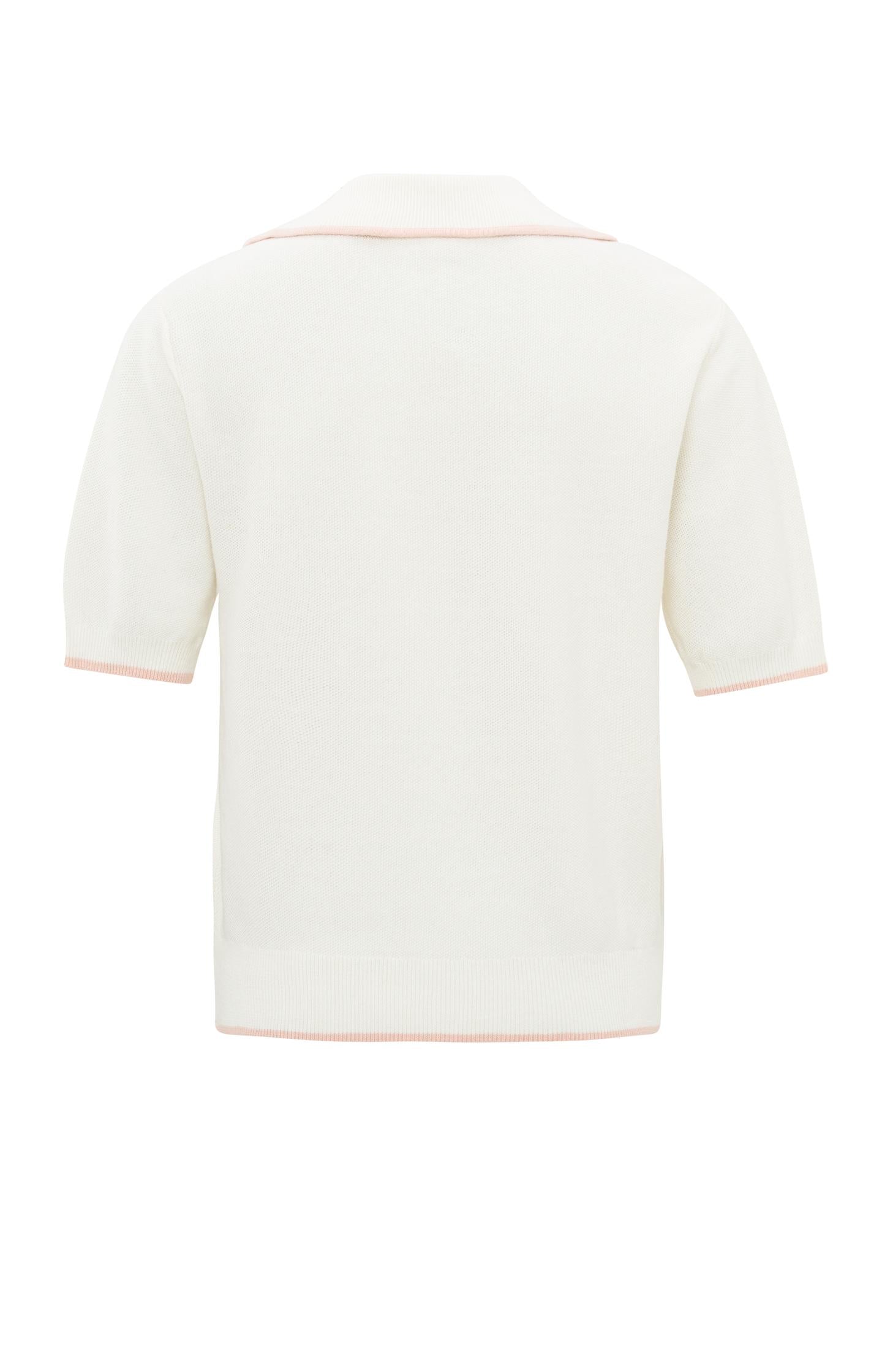 Linen polo with V-neck, short sleeves and color accent